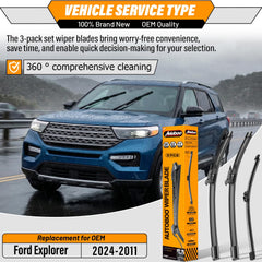 AUTOBOO 3-pack front 22-inch wiper blade for Ford Explorer enhances all-weather wipe