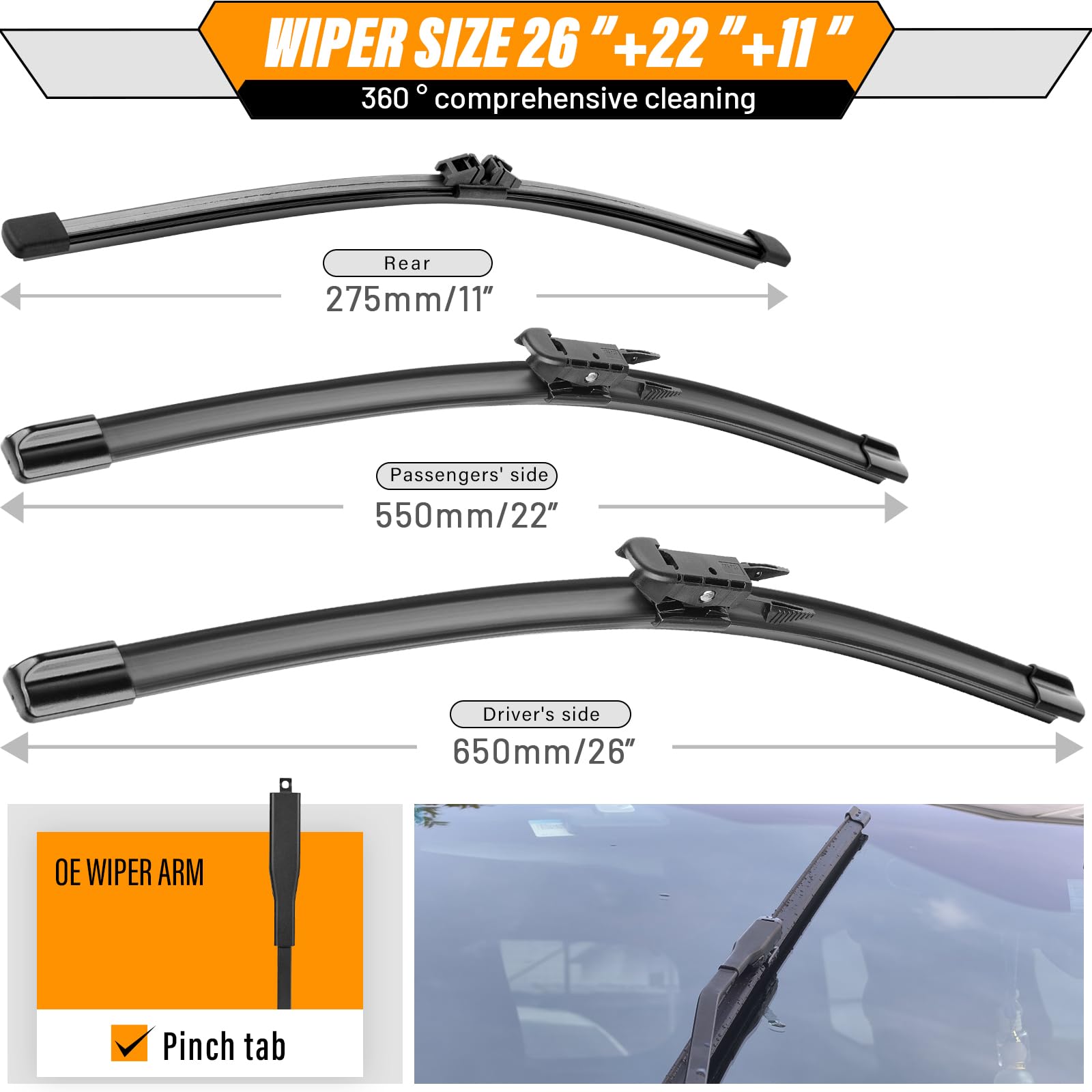 AUTOBOO 11-inch rear wiper blade for Ford Explorer keeps rear glass clear