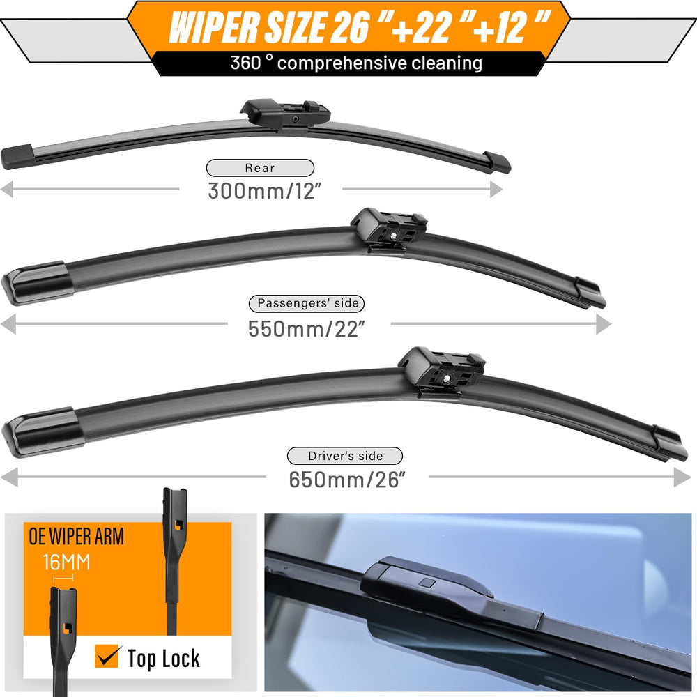 AUTOBOO Atlas 12-inch rear wiper blade ensures rear window clarity