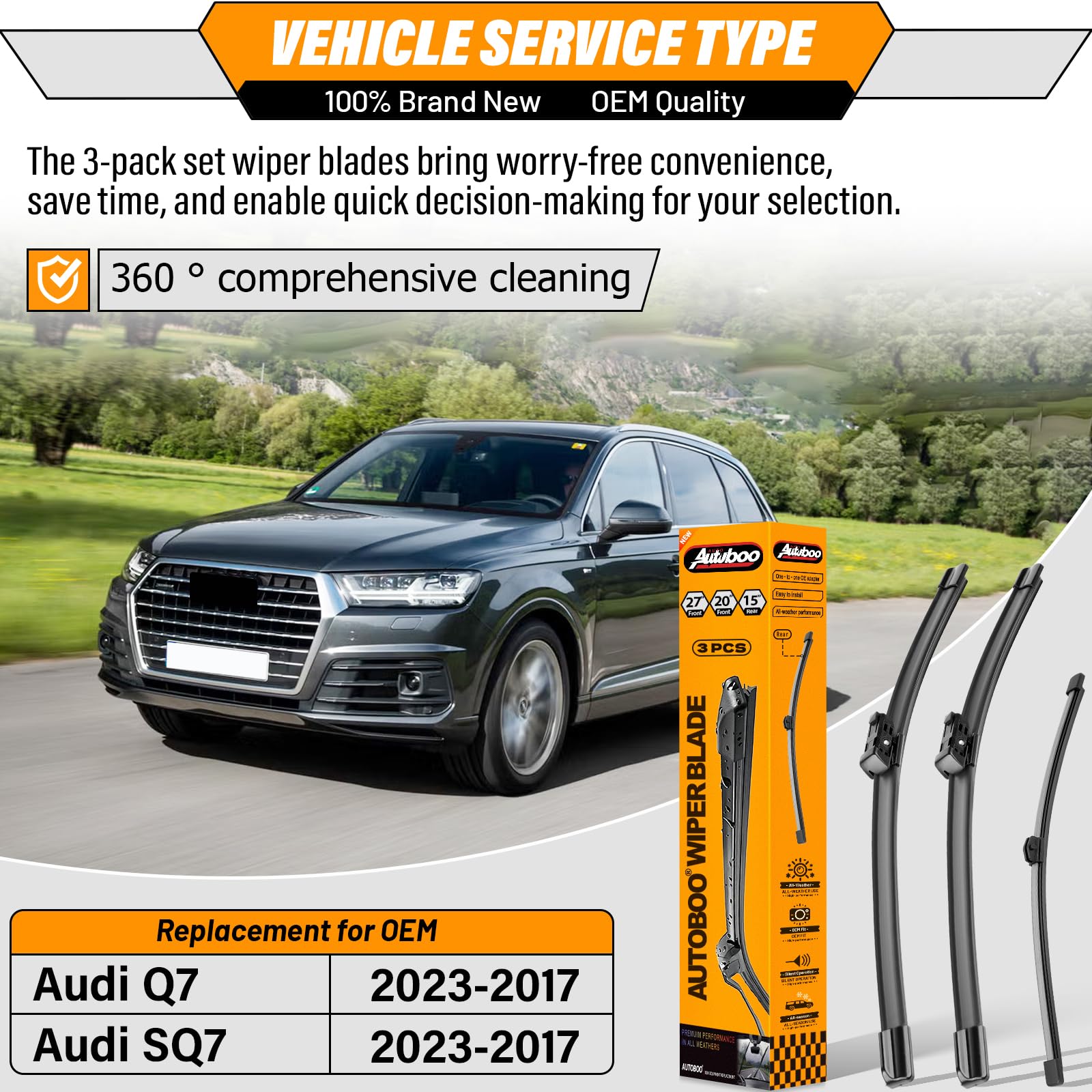AUTOBOO Audi Q7 SQ7 front passenger 20 inch wiper for smooth sweep