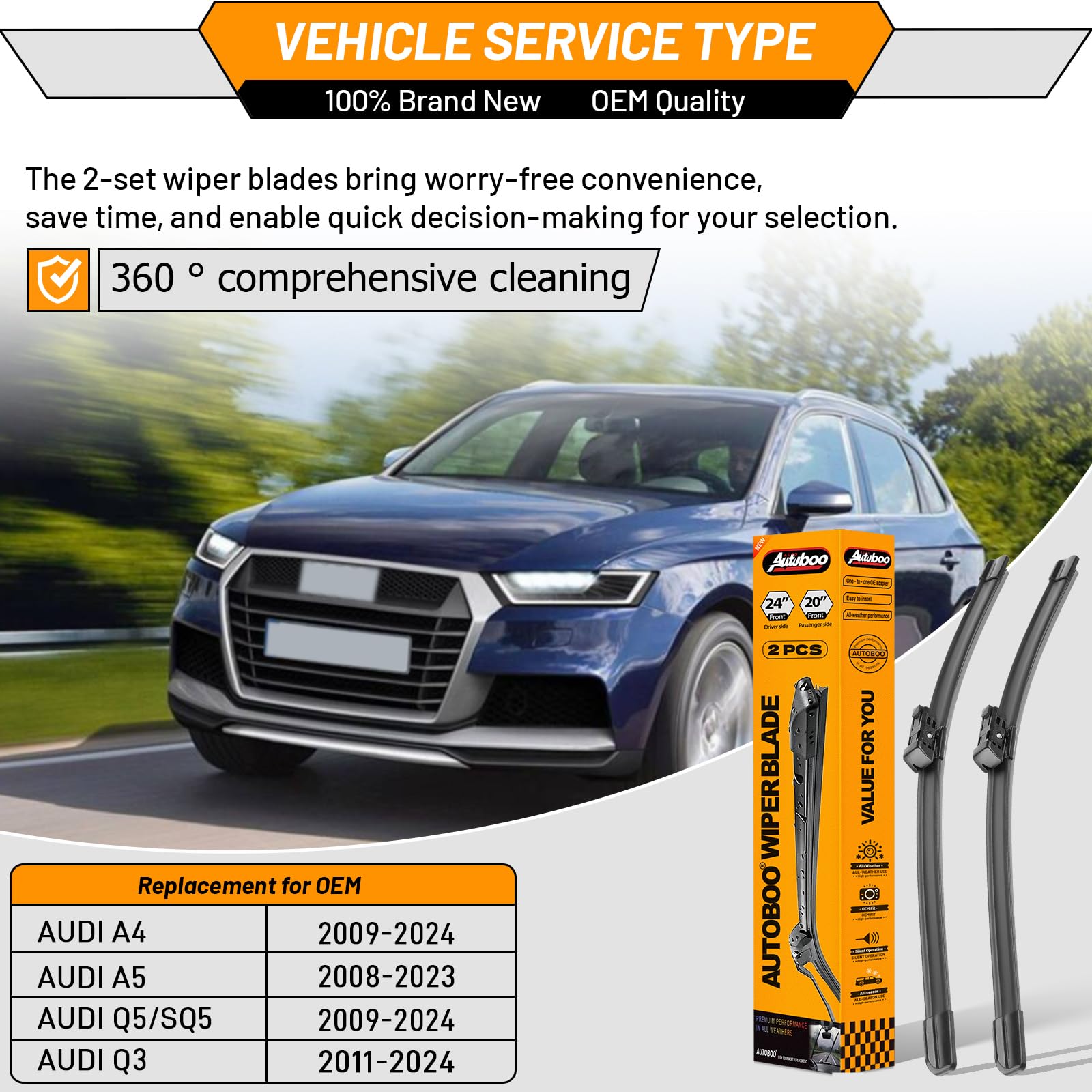 AUTOBOO Audi wiper blade edge close-up showing precision rubber for clean sweeps.