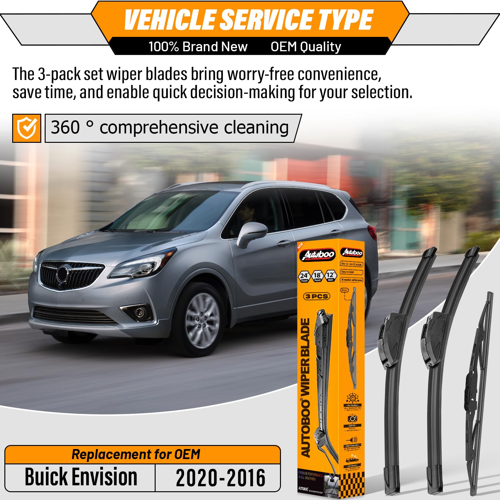 AUTOBOO Buick Envision 18-inch front wiper blade ensures smooth swipe for visibility