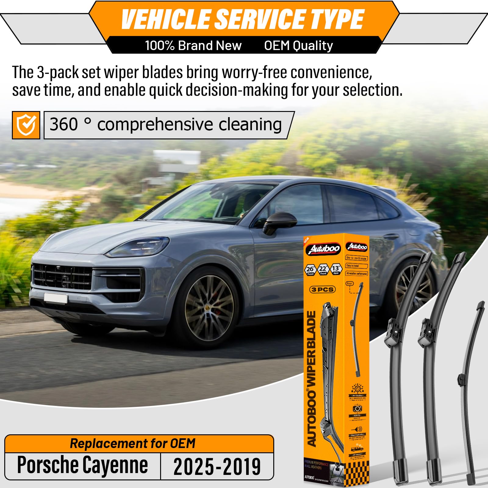 AUTOBOO Cayenne 22-inch wiper blade delivers consistent wipes in all weather.