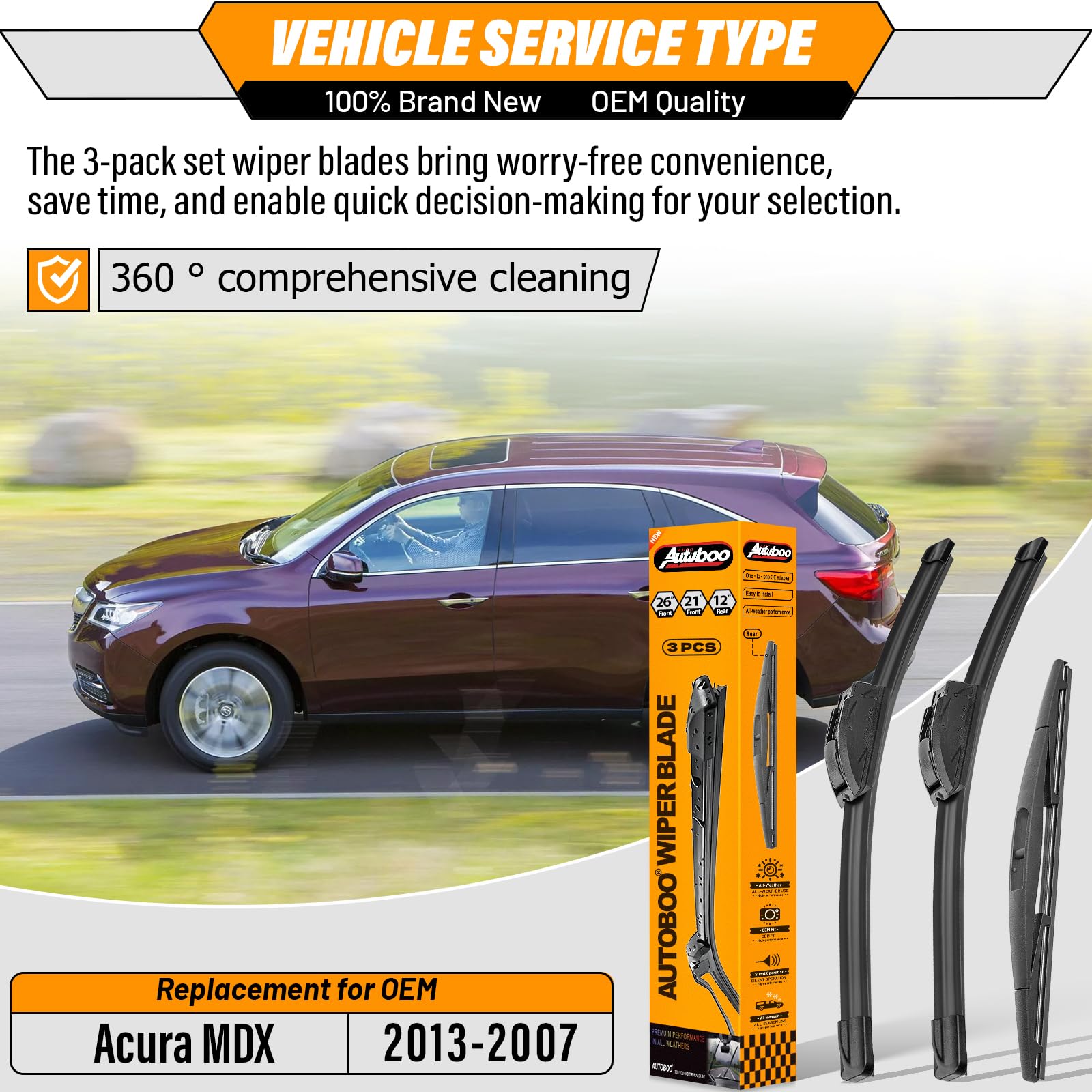AUTOBOO 21-inch front wiper blade ensures smooth wipe for Acura MDX.