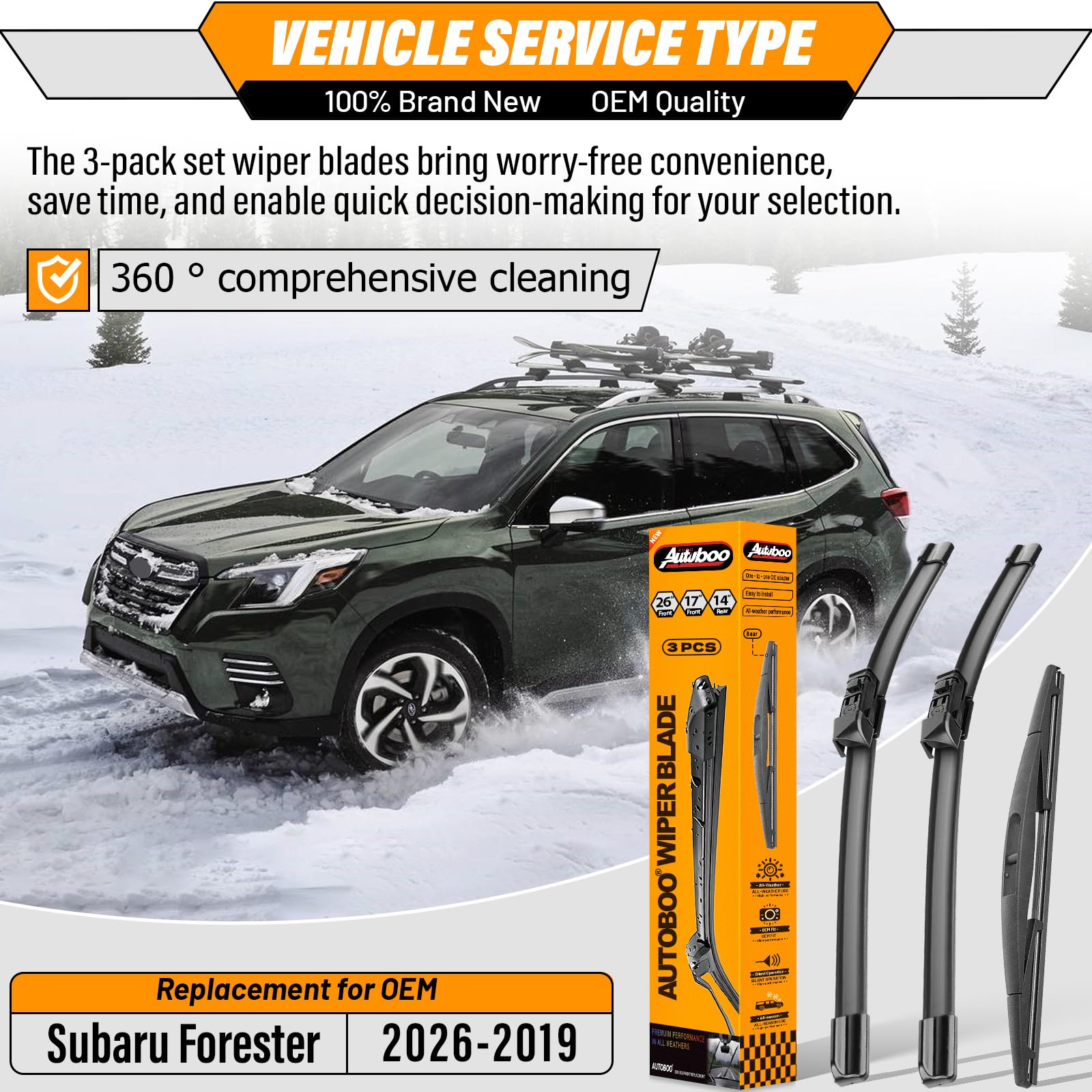 AUTOBOO front 17-inch wiper blade on Subaru Forester delivers smooth wipe and reliable coverage.