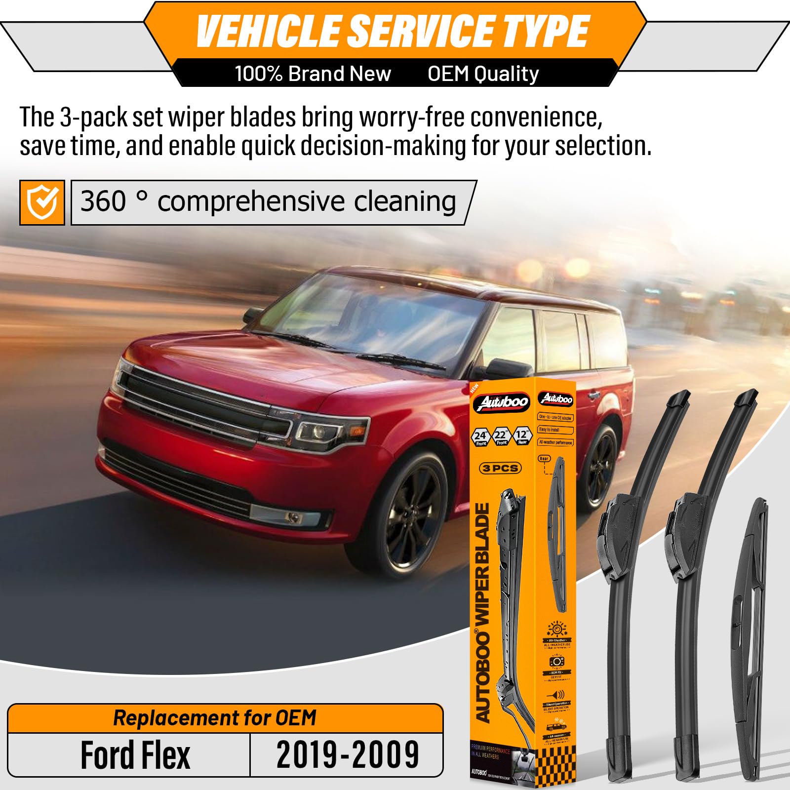 AUTOBOO 22 inch front right wiper blade for Ford Flex delivers smooth engagement