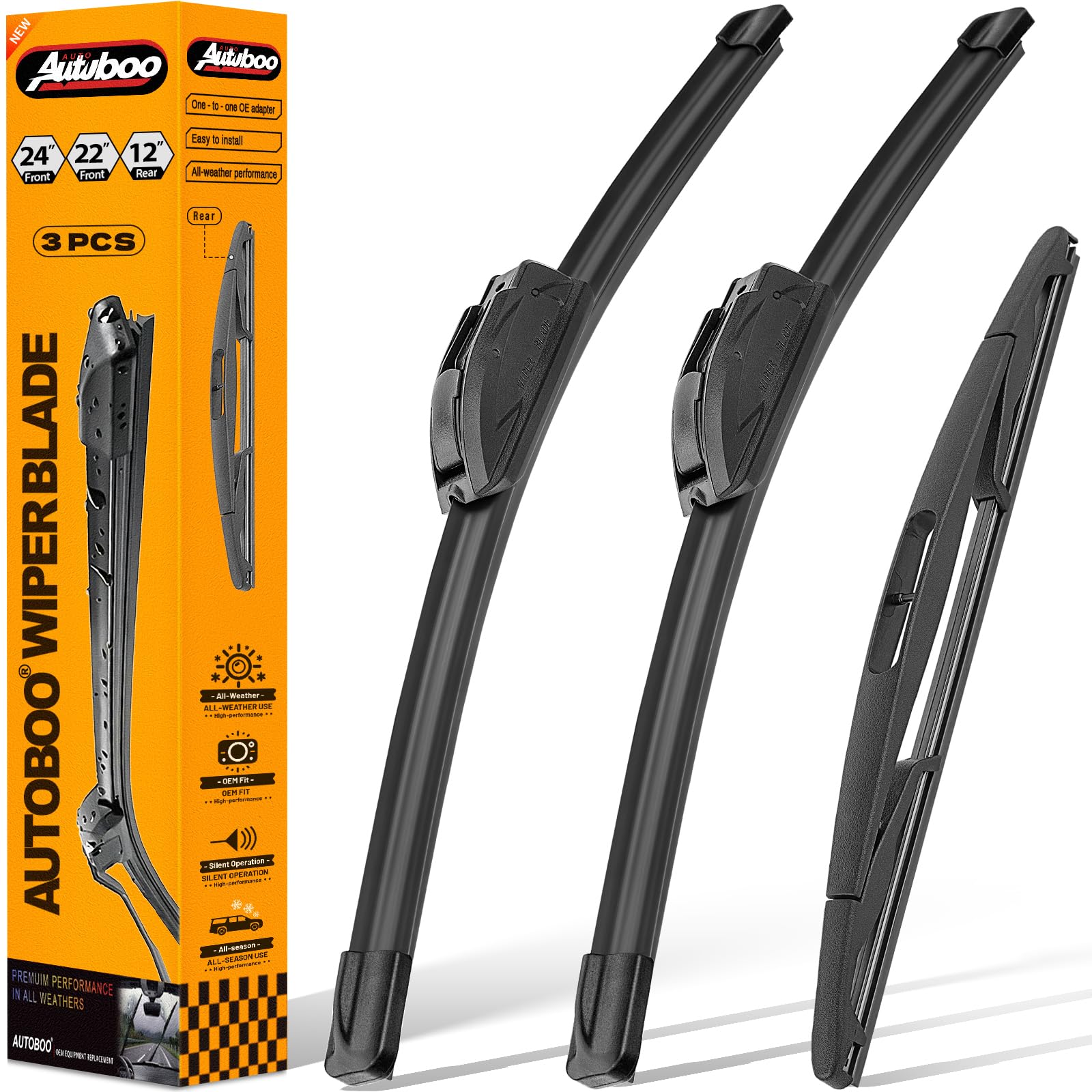 AUTOBOO 24 inch front left wiper blade for Ford Flex improves rain visibility