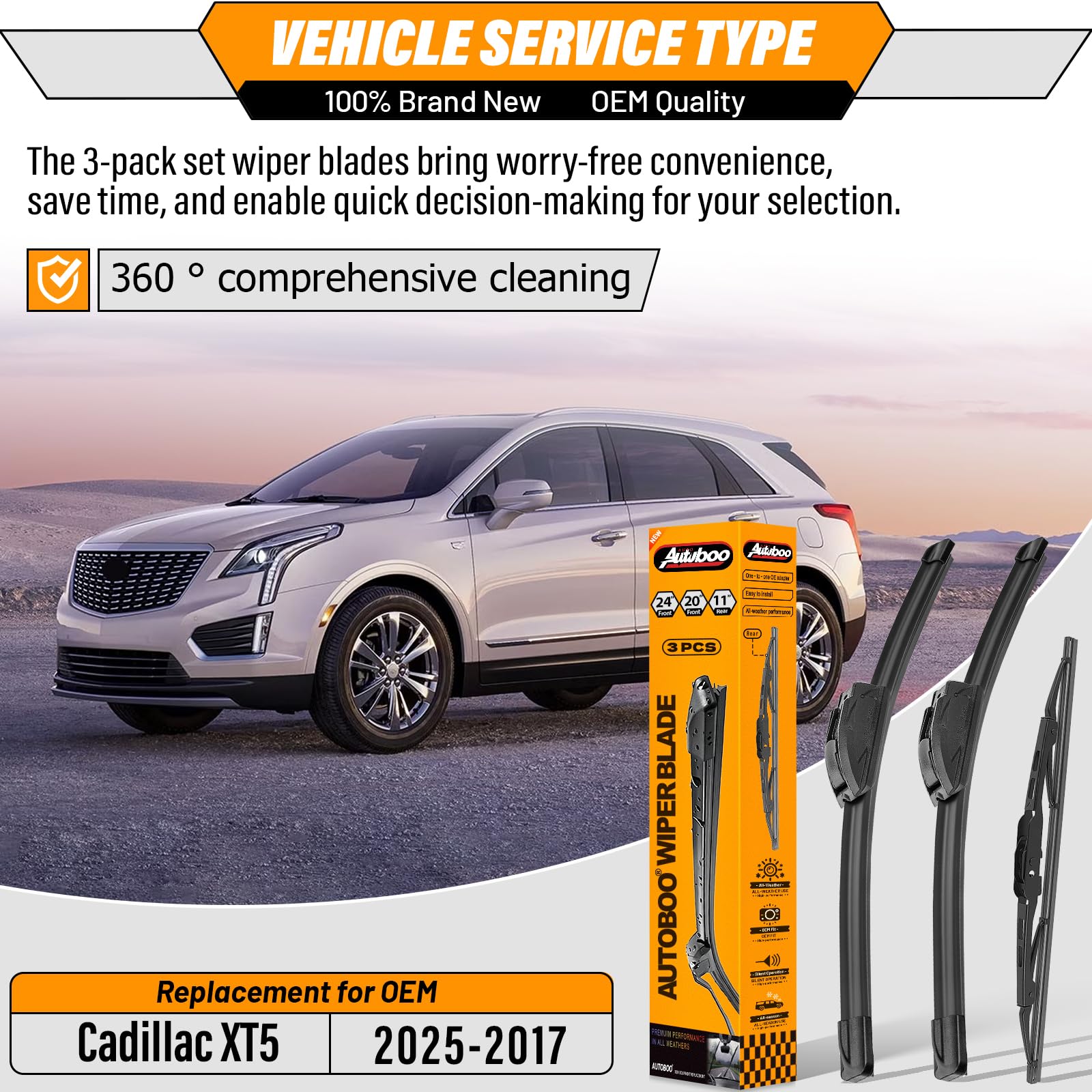 AutoBoo front wiper blades installation is quick and easy on Cadillac XT5 with J/H hook.