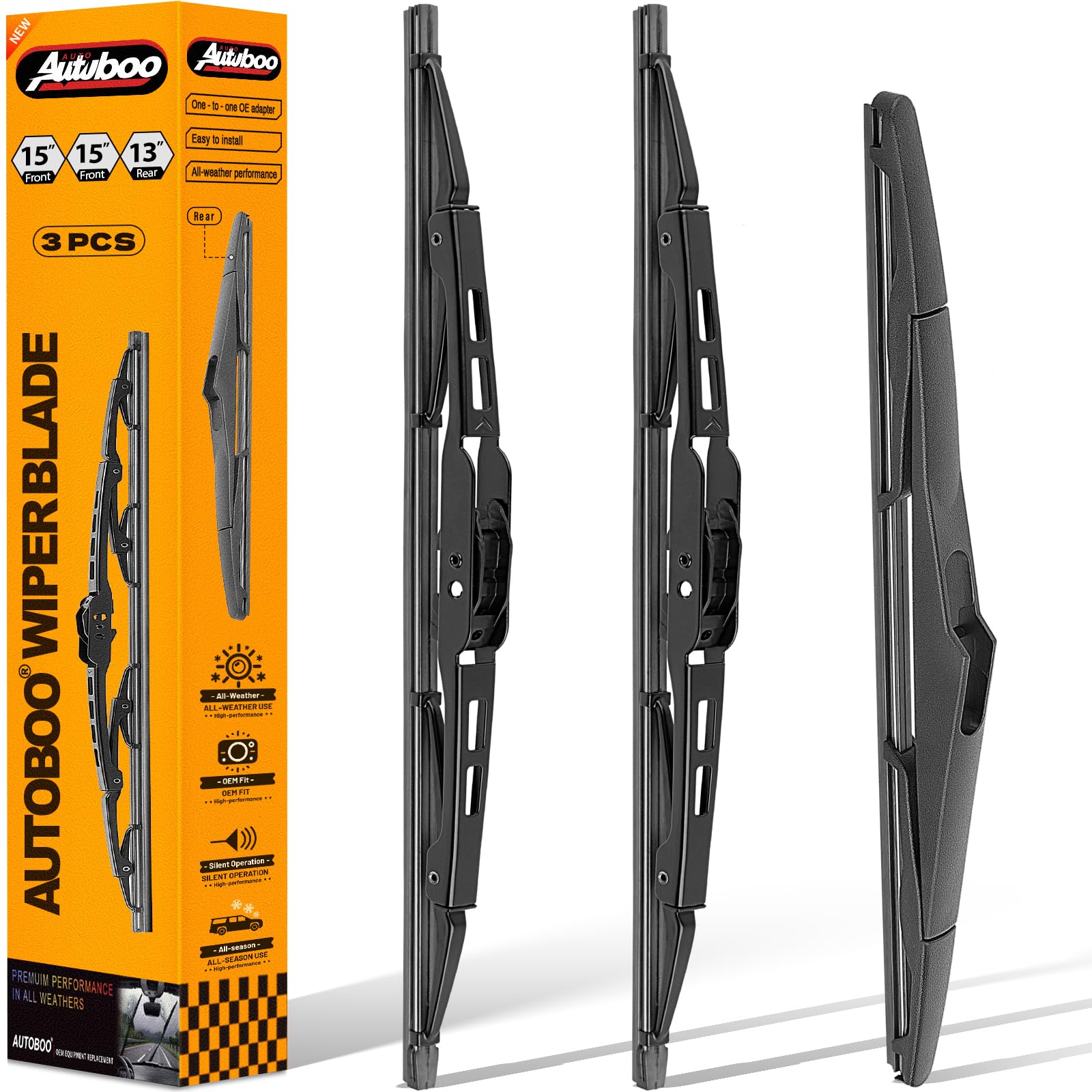 Autoboo front-left wiper blade for Jeep Wrangler improves rain visibility with reliable performance.