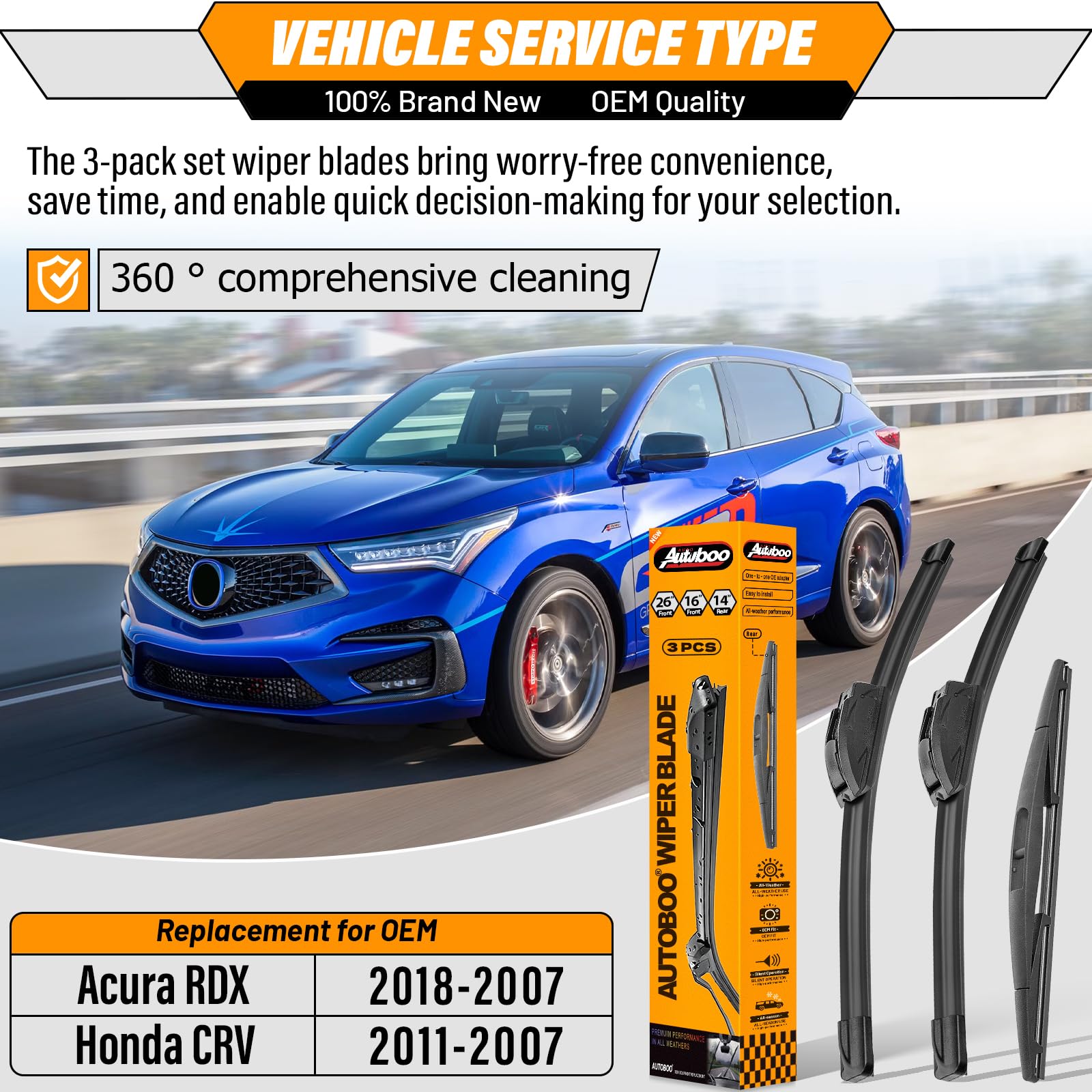 AUTOBOO Honda CR-V front 16-inch blade for edge-to-edge wiping