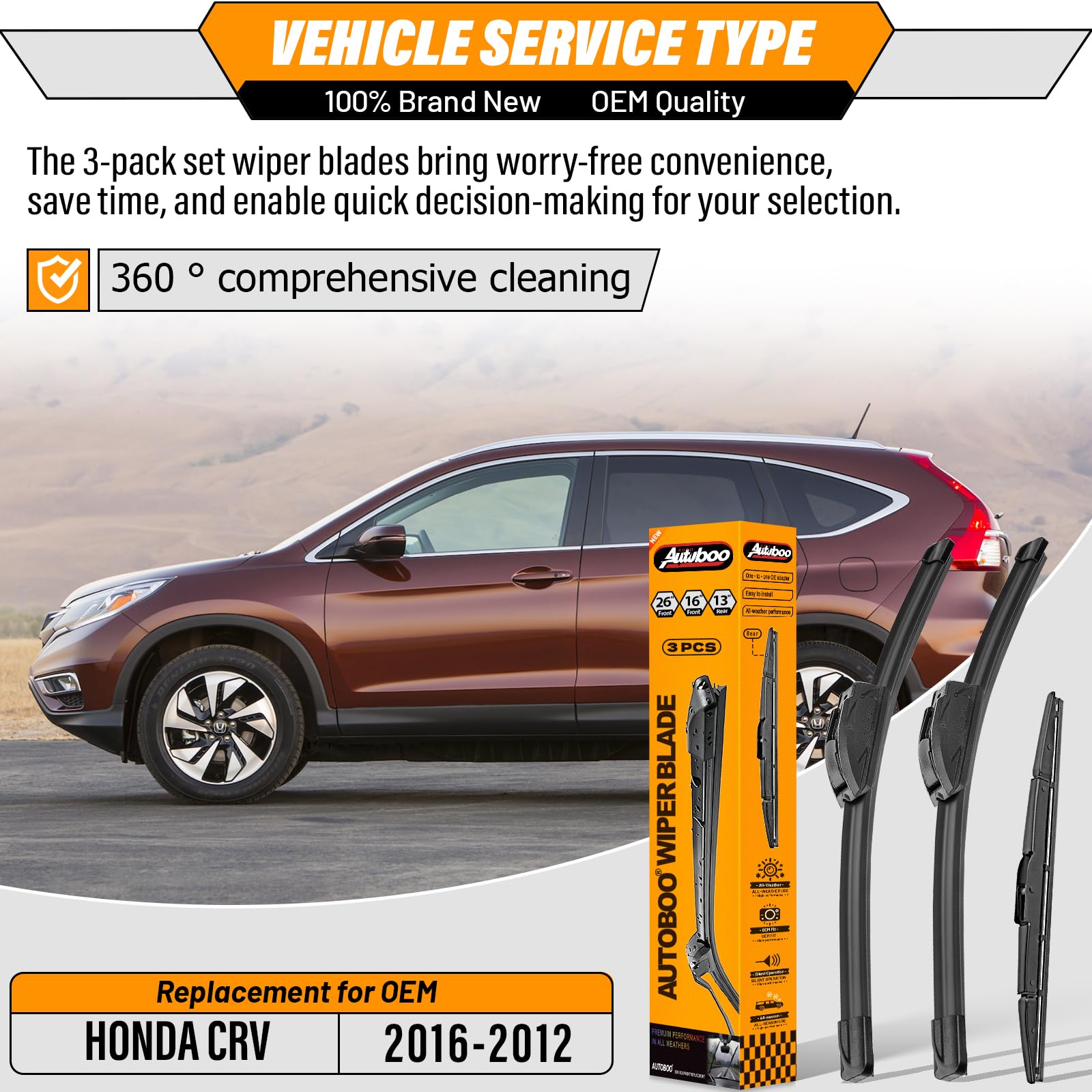 AUTOBOO Honda CR-V 16-inch front wiper blade for a smooth wipe