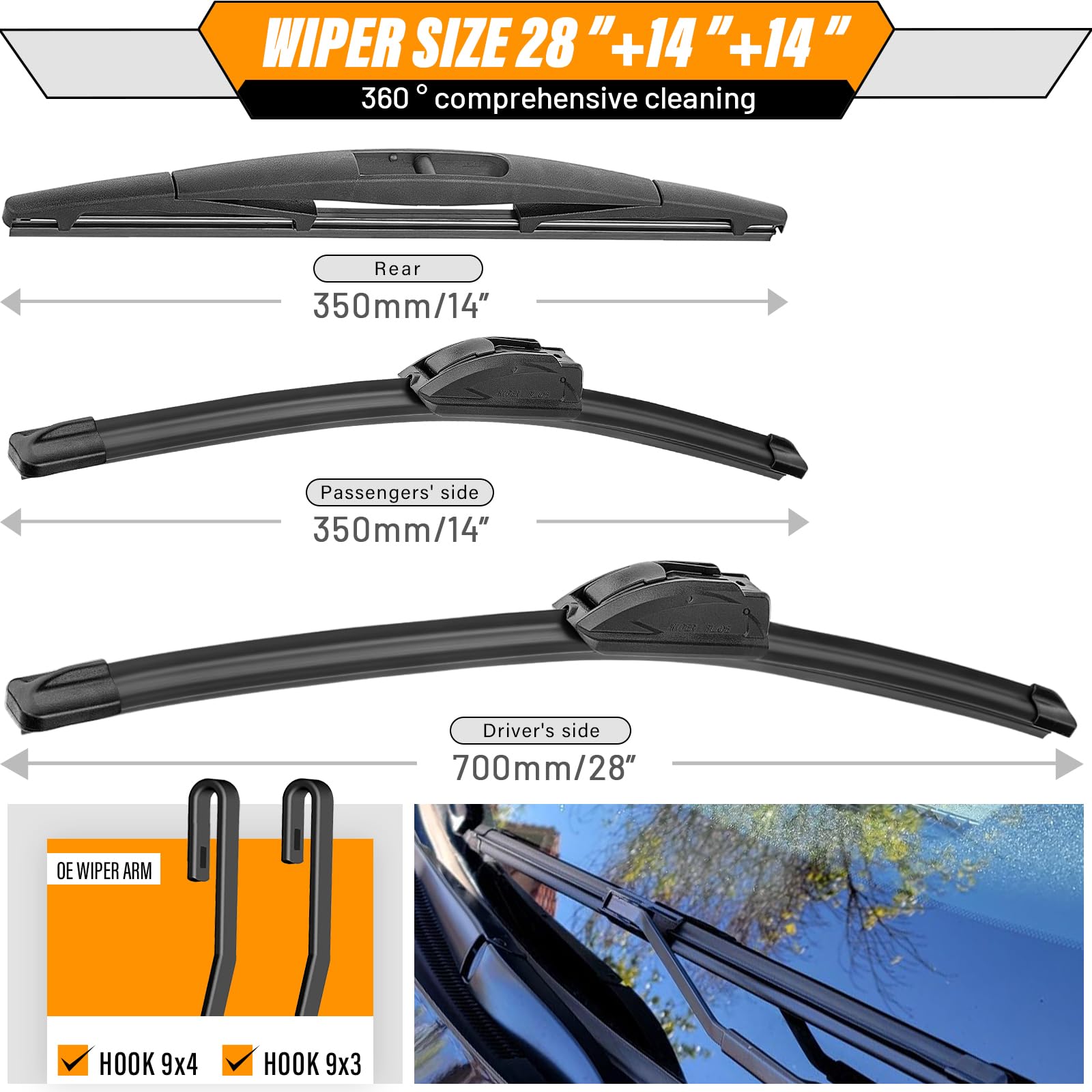 AUTOBOO Honda Fit front 14-inch blade for right-side visibility and wipe