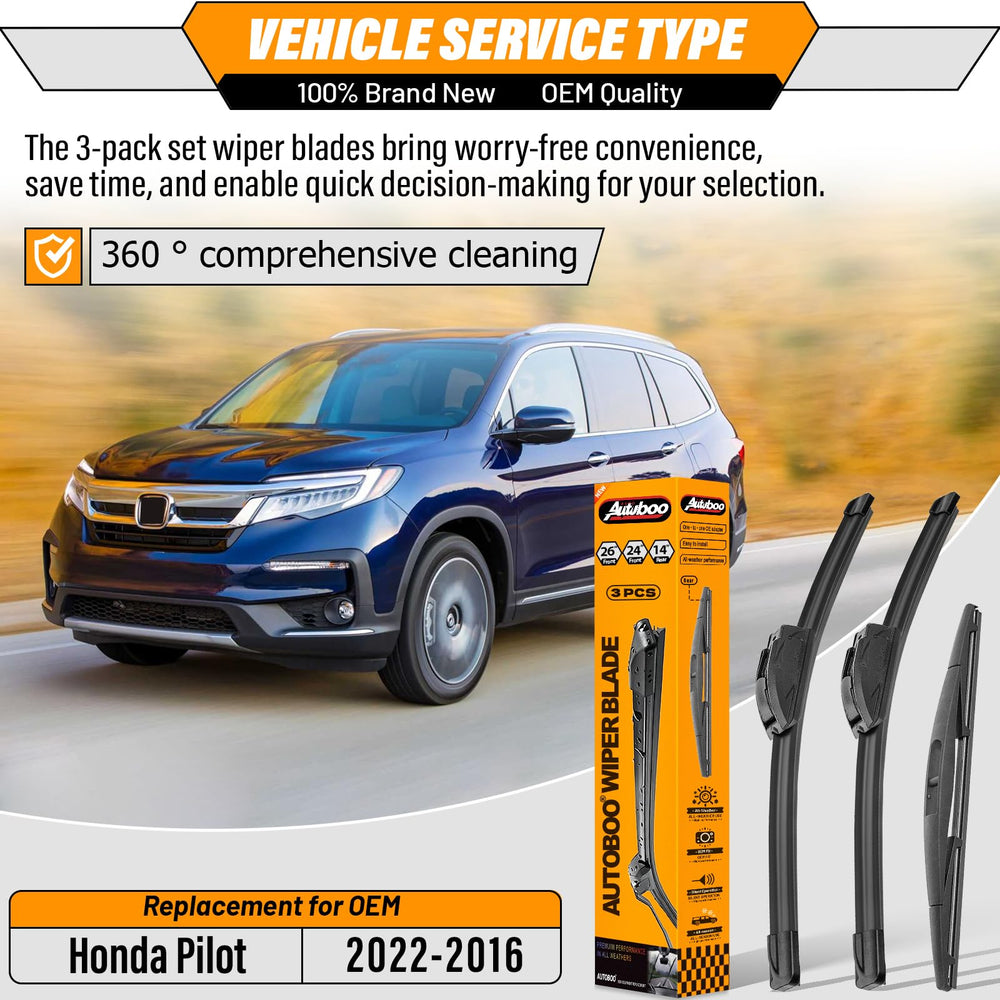 AUTOBOO Honda Pilot 24-inch front blade close-up for clear windshield visibility.