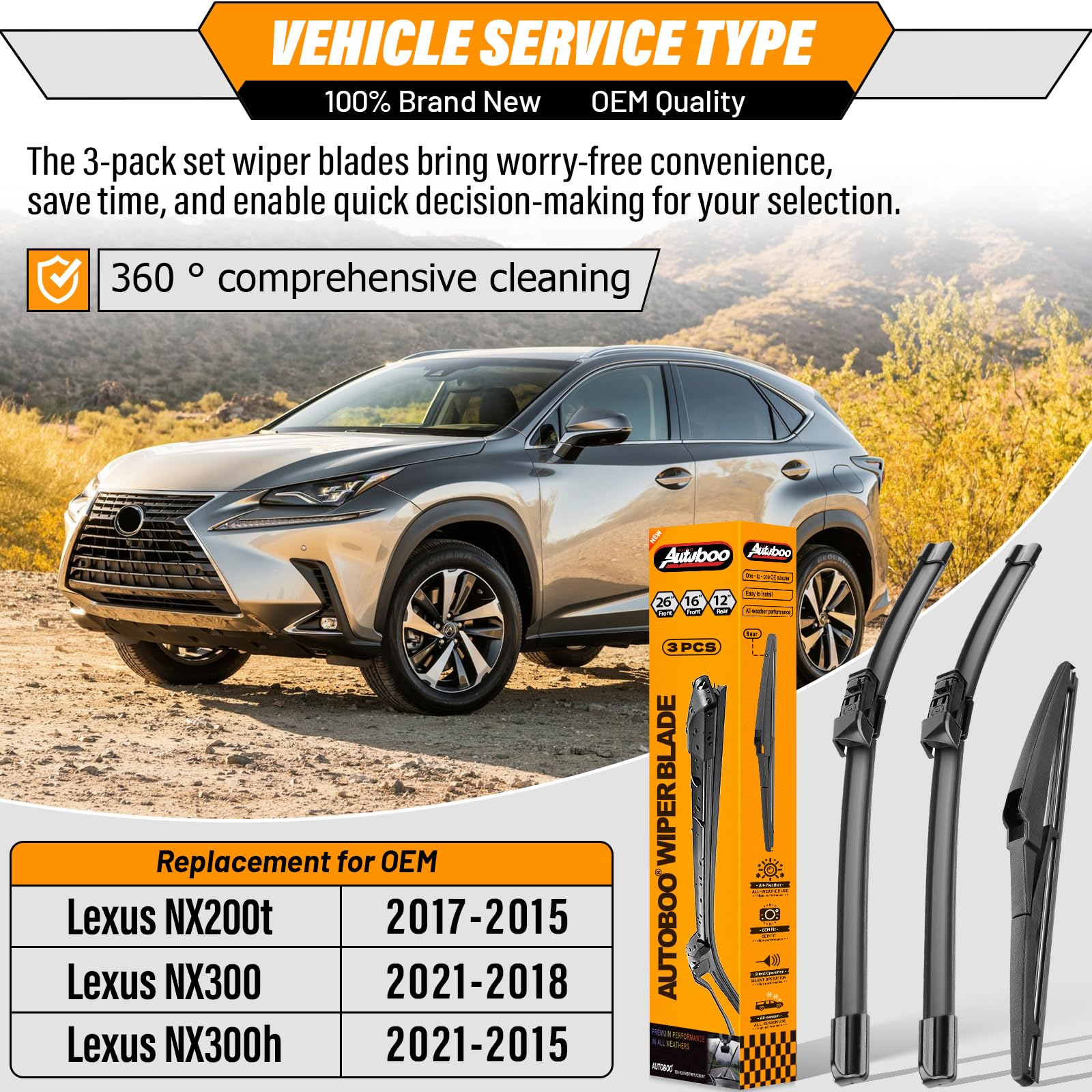 AUTOBOO 16-inch wiper blade for Lexus NX with smooth wiping