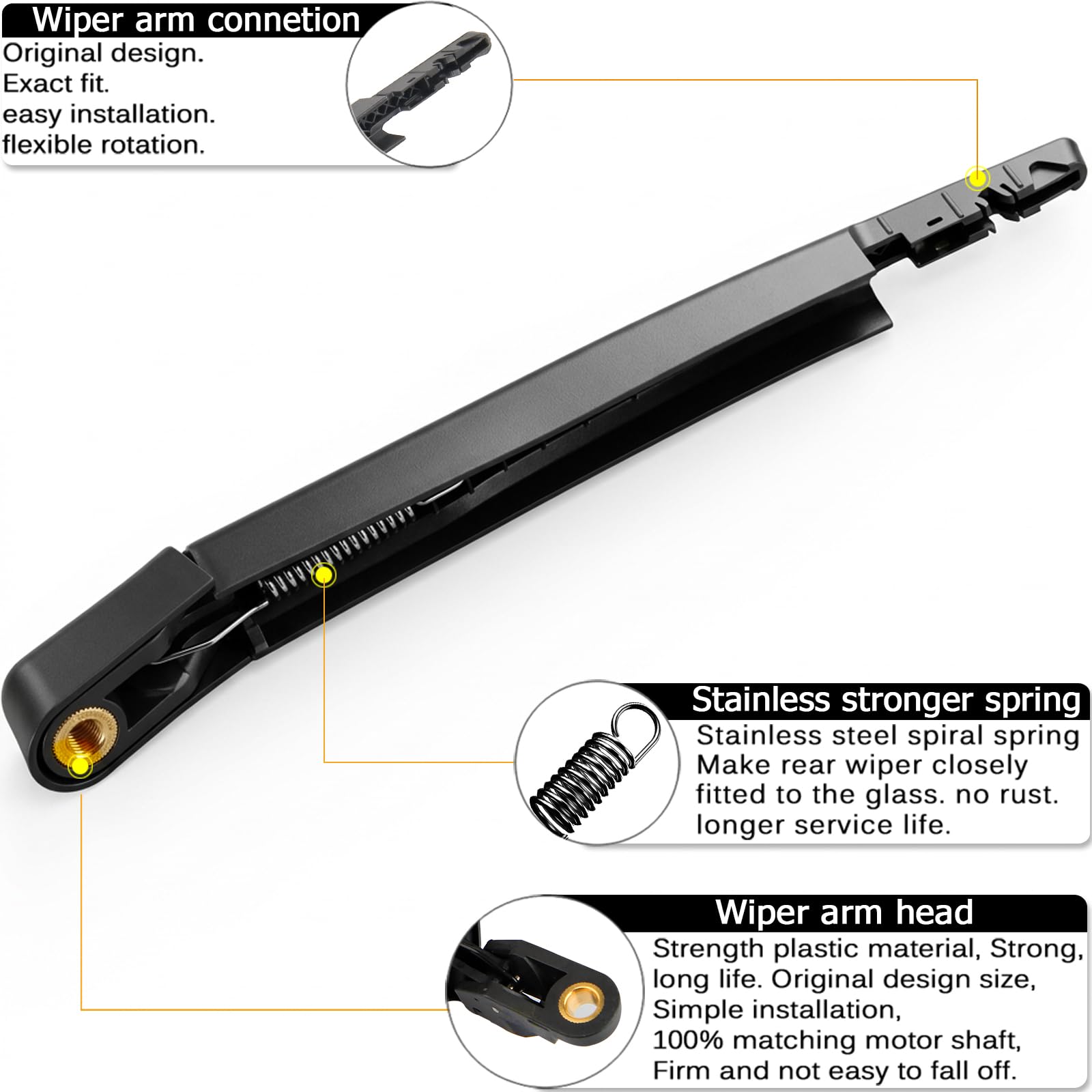AUTOBOO OE-style rear-wiper-arm simplifies installation with a precise factory-like fit.