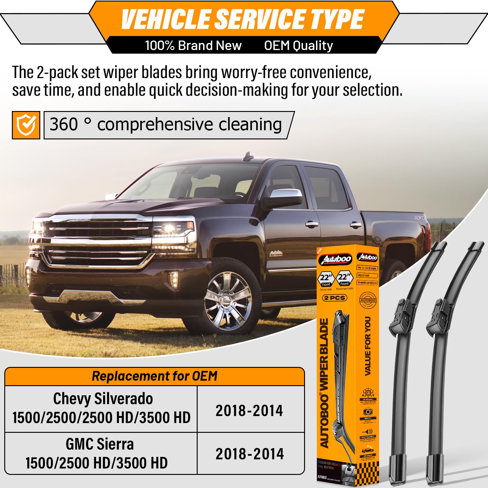 AUTOBOO 22-inch front wiper blade delivering clear, streak-free visibility.