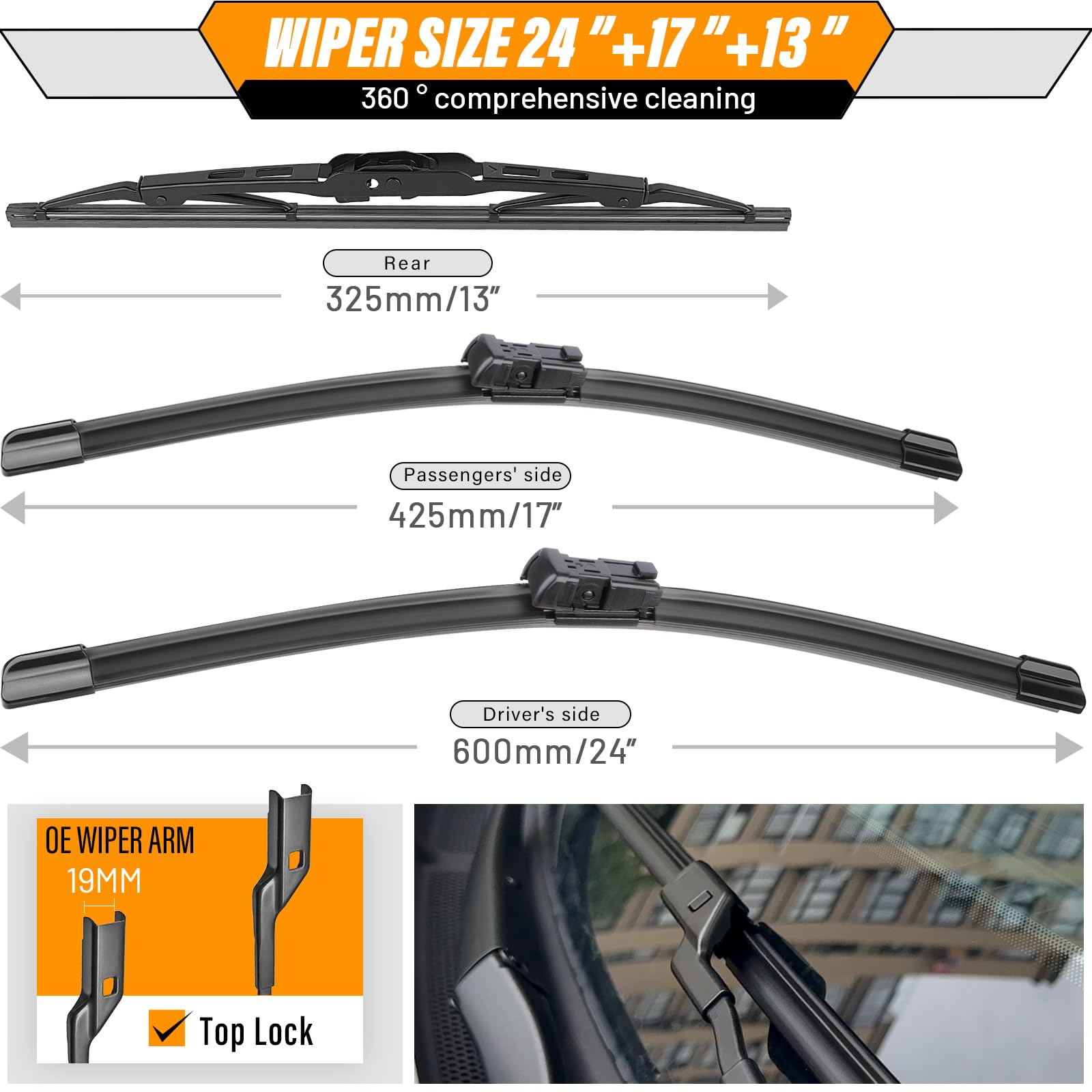 AUTOBOO rear wiper blade 13-inch for 2010-2017 models delivers quiet, effective rear cleaning