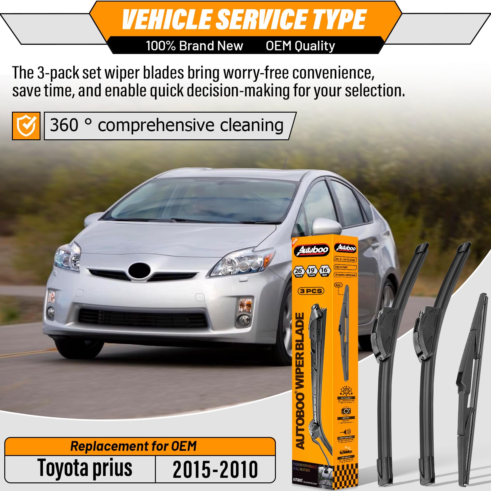 AUTOBOO Prius 19-inch front wiper blade for smooth, quiet wiping