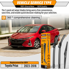 AUTOBOO Prius front wiper 16-inch right enhances visibility in wet weather.