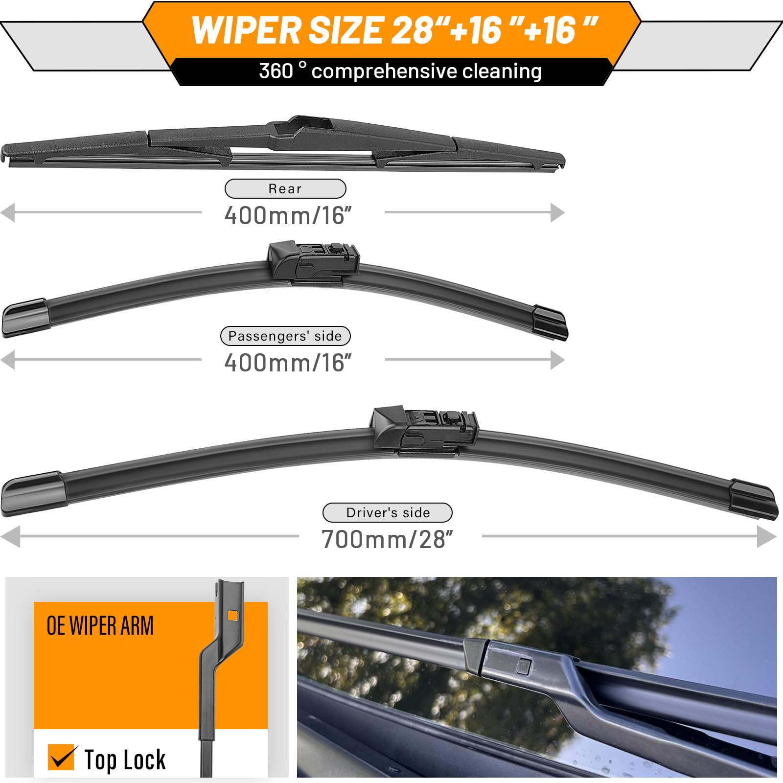 AUTOBOO Prius rear wiper 16-inch improves rear visibility in rain.