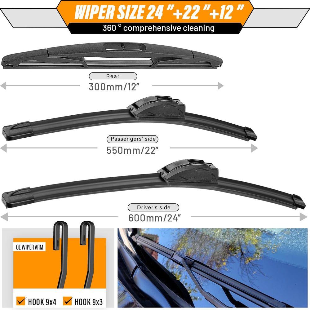 AUTOBOO 12 inch rear wiper blade for Ford Flex clears rear glass efficiently