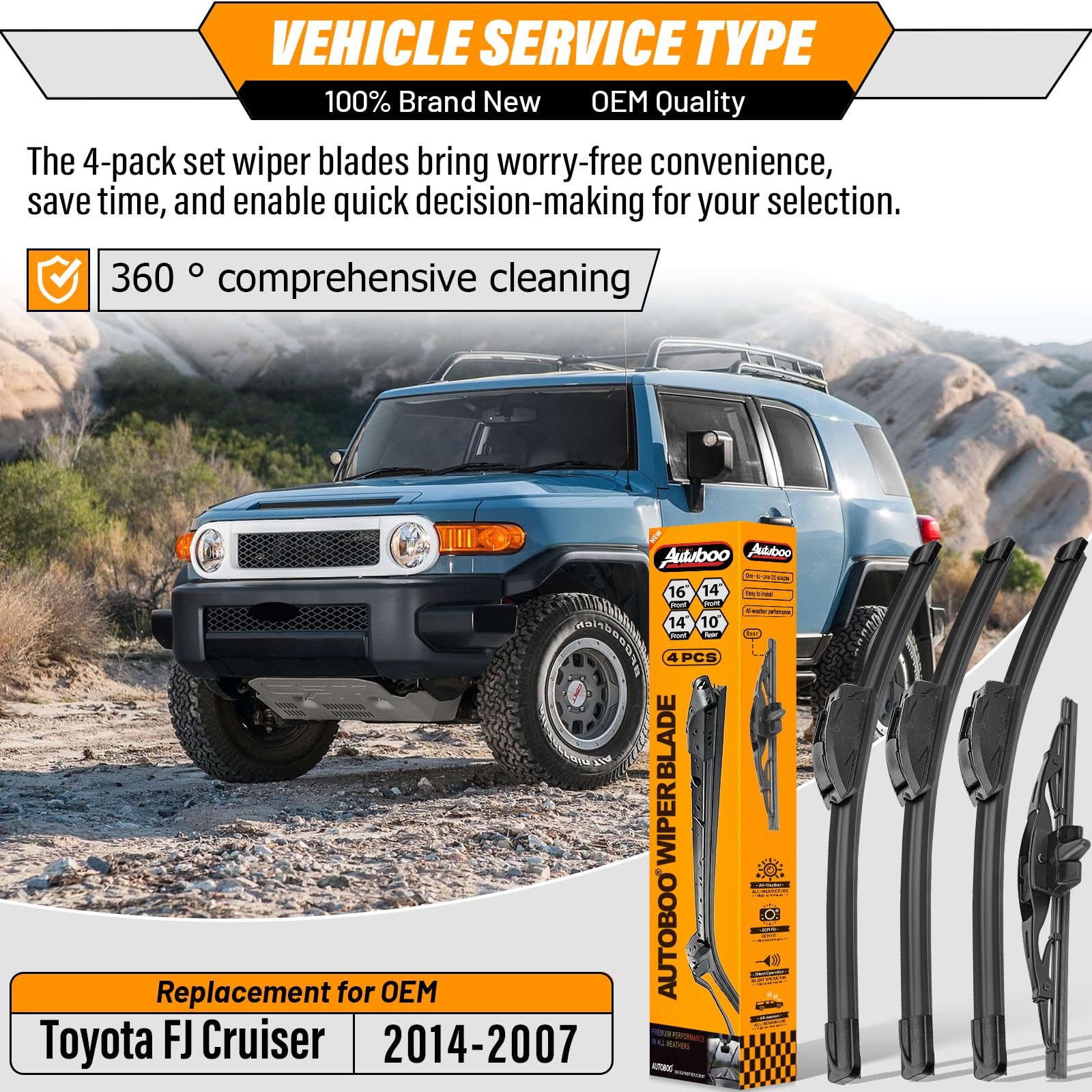 AUTOBOO 10-inch rear wiper blade provides reliable rear window clarity for the FJ Cruiser.