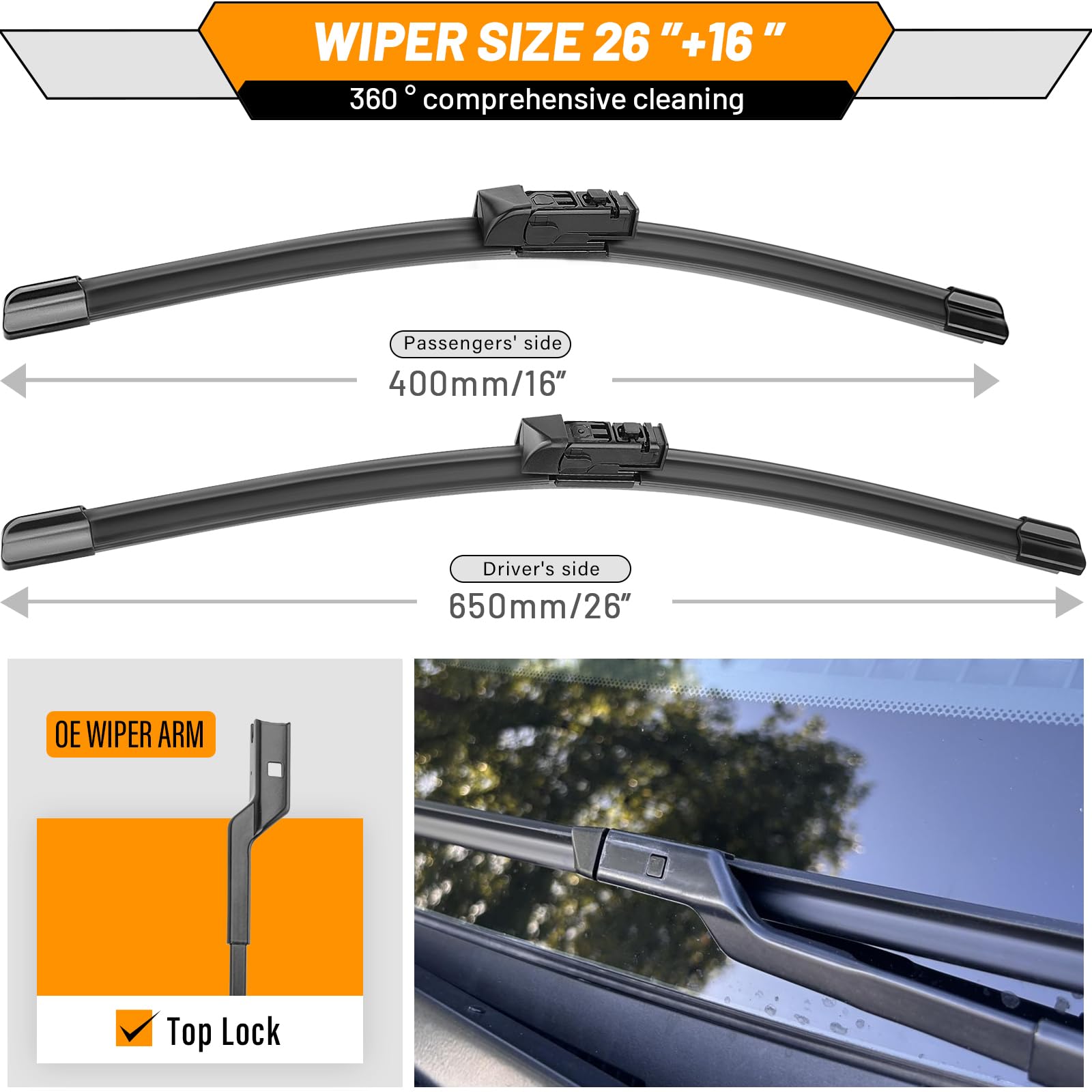 AUTOBOO Top Lock installation demonstrates quick, secure fit to wiper arm.
