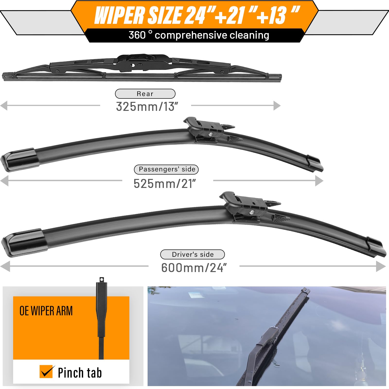 AUTOBOO Traverse rear-wiper 13-inch blade maintains rear visibility