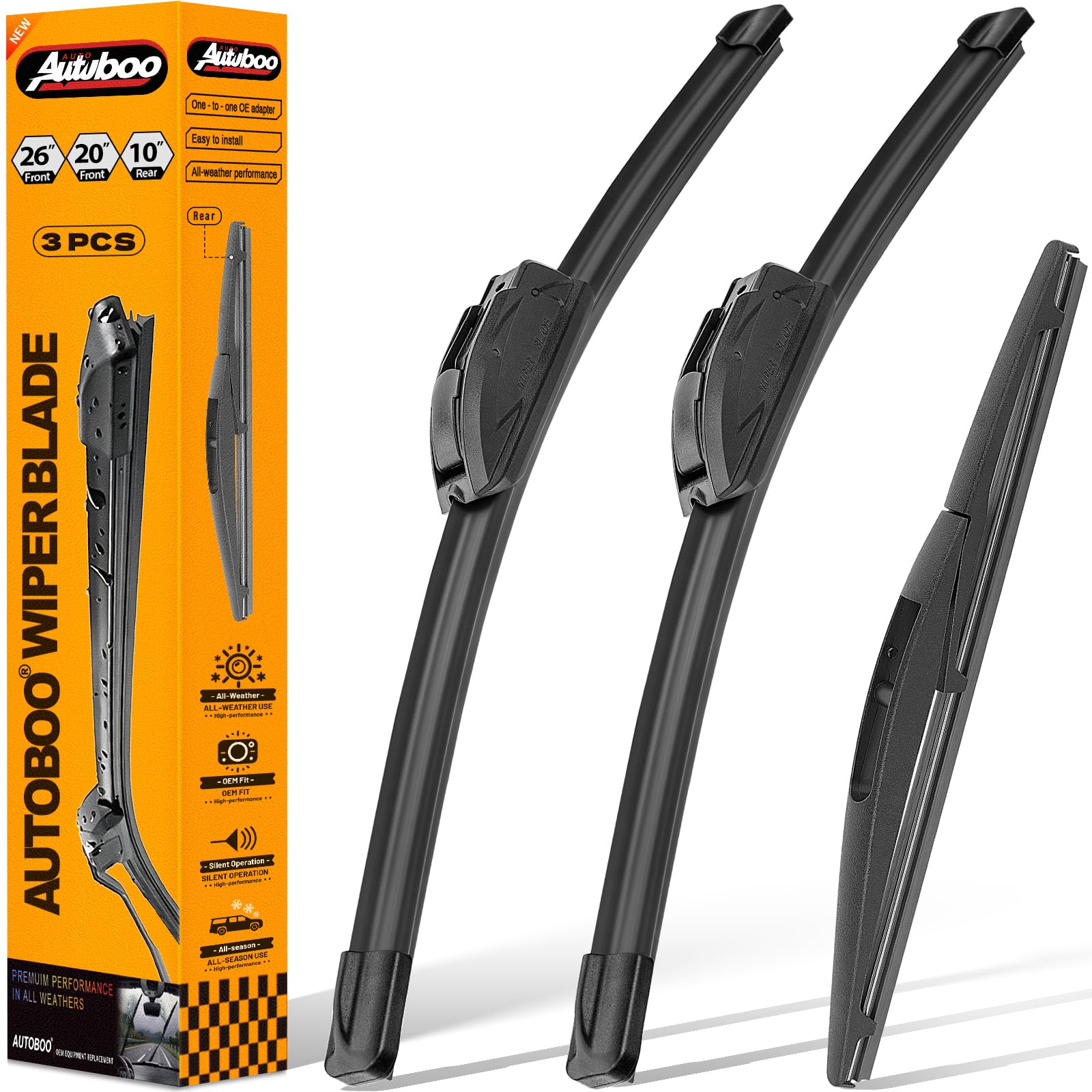 AUTOBOO 26-inch front blade mounted on Jeep Grand Cherokee L for clear rain visibility.