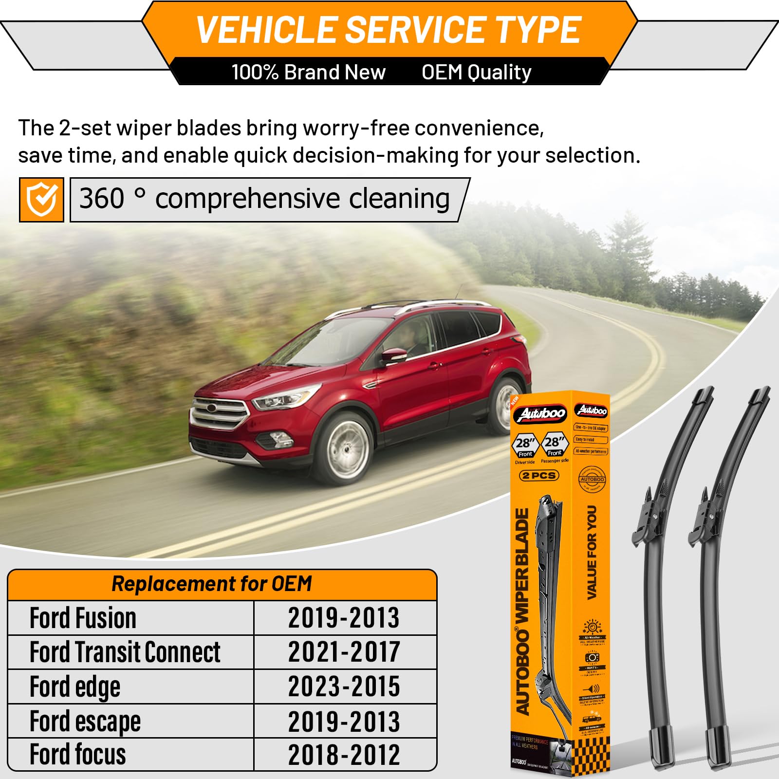 AUTOBOO windshield wiper blade right 28in for Ford Escape provides a smooth, streak-free wipe