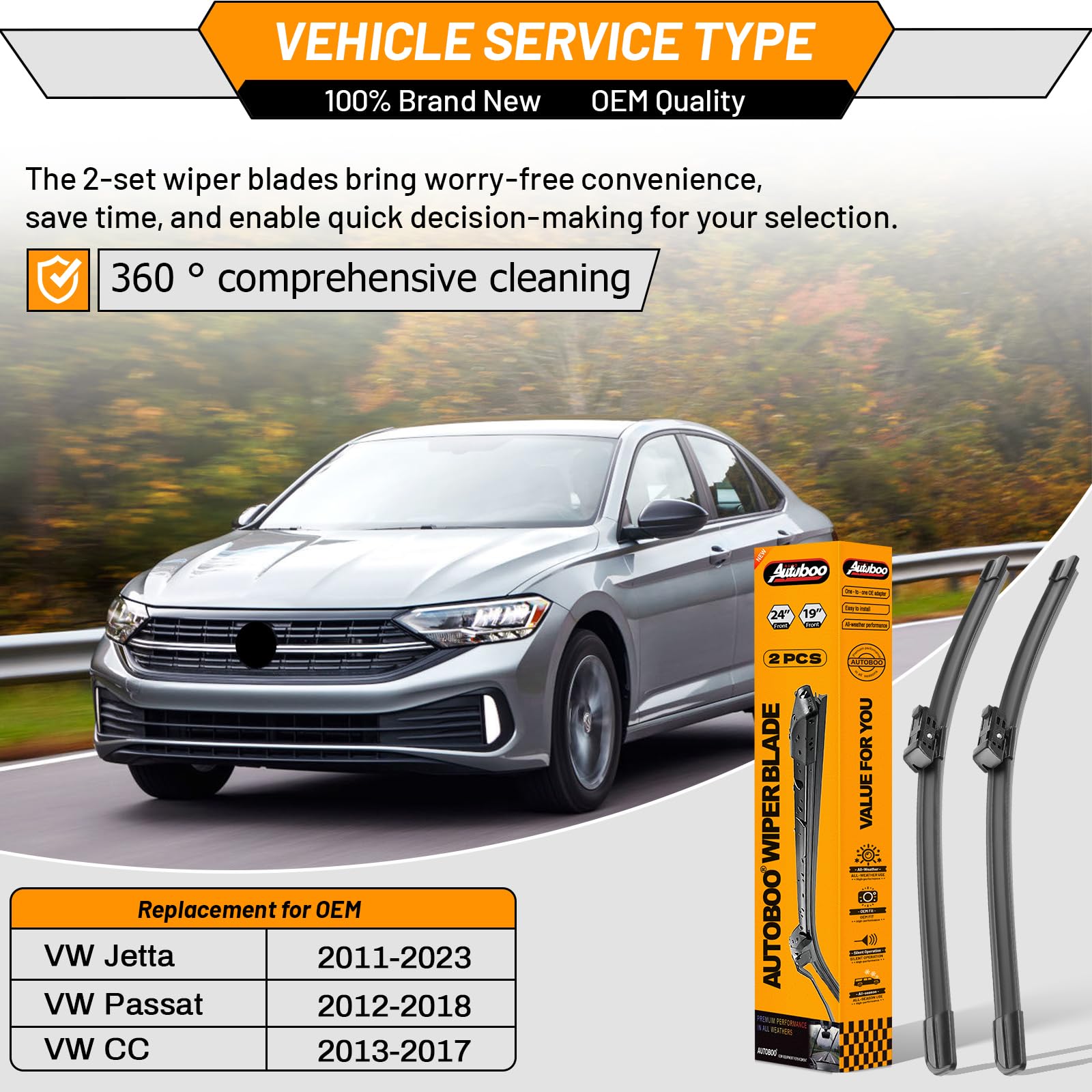 AUTOBOO 19-inch blade set on VW for precise visibility
