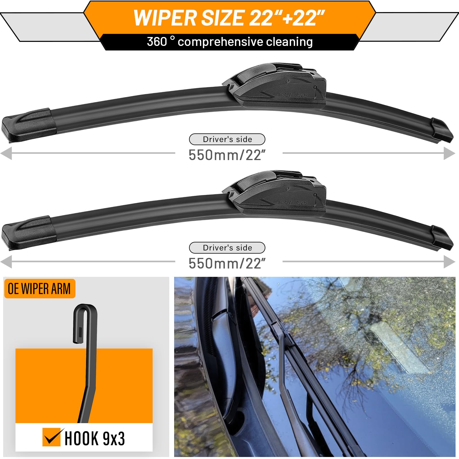 AUTOBOO 22-rear wiper blade improving rear visibility during rain