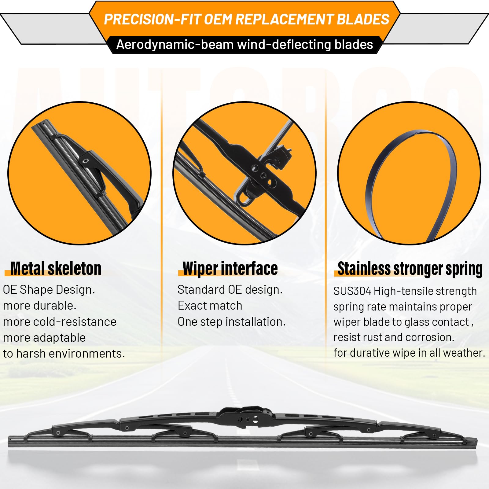 Autoboo wiper blades close-up of 1,500 pressure points for quiet wipe.