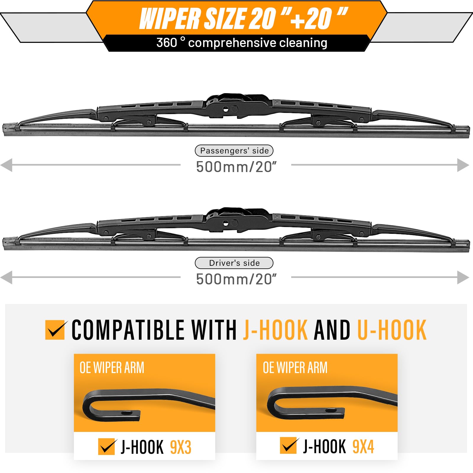 AUTOBOO 20-inch right-side blade installed delivers consistent wipe across windshield.