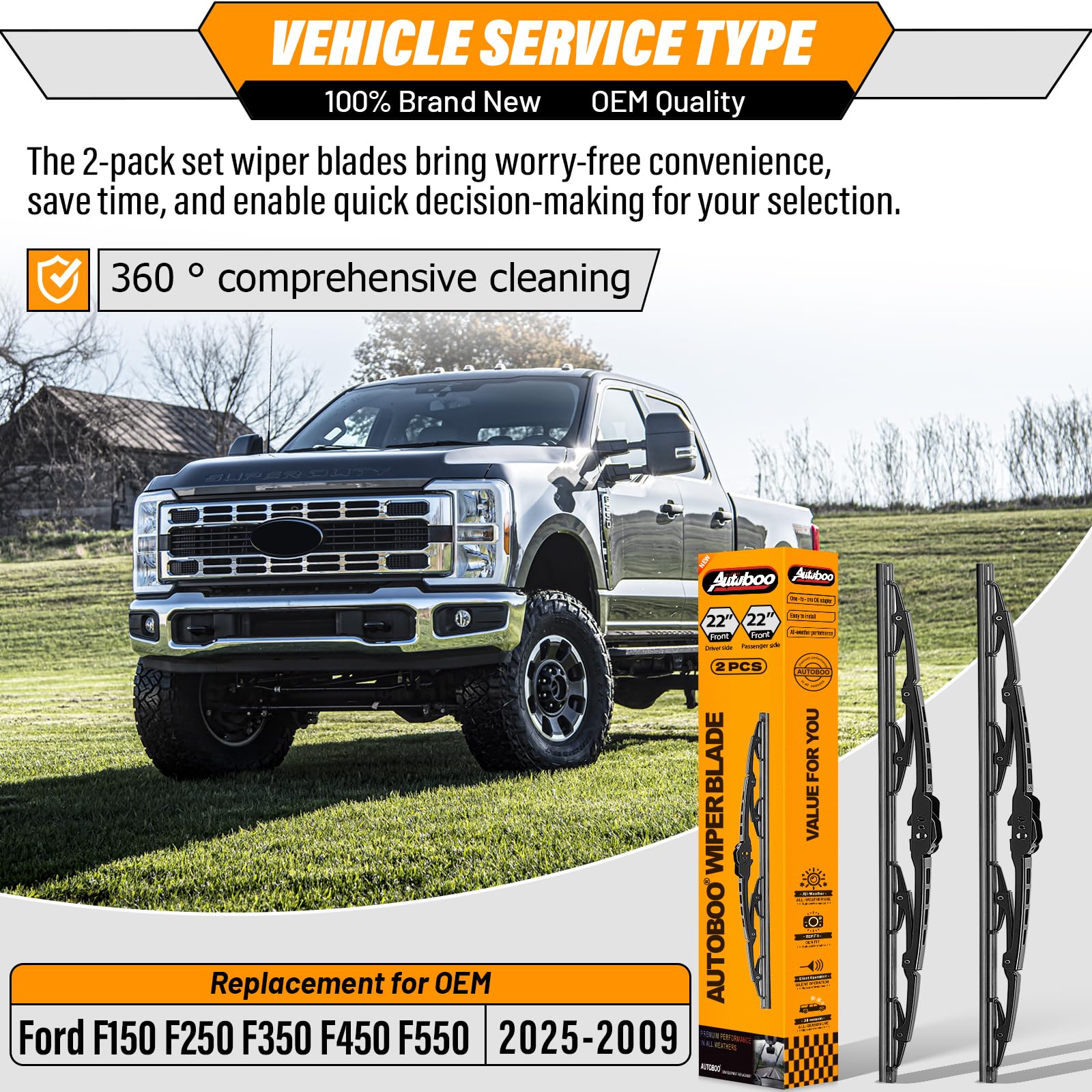 Autoboo wiper blades installed on Ford F-150 left side, showing precise fit.