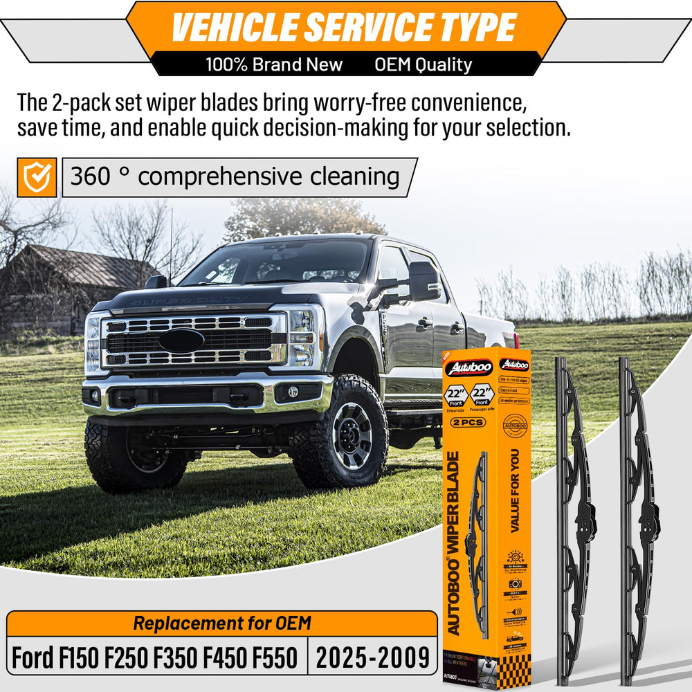 Autoboo wiper blades installed on Ford F-150 left side, showing precise fit.