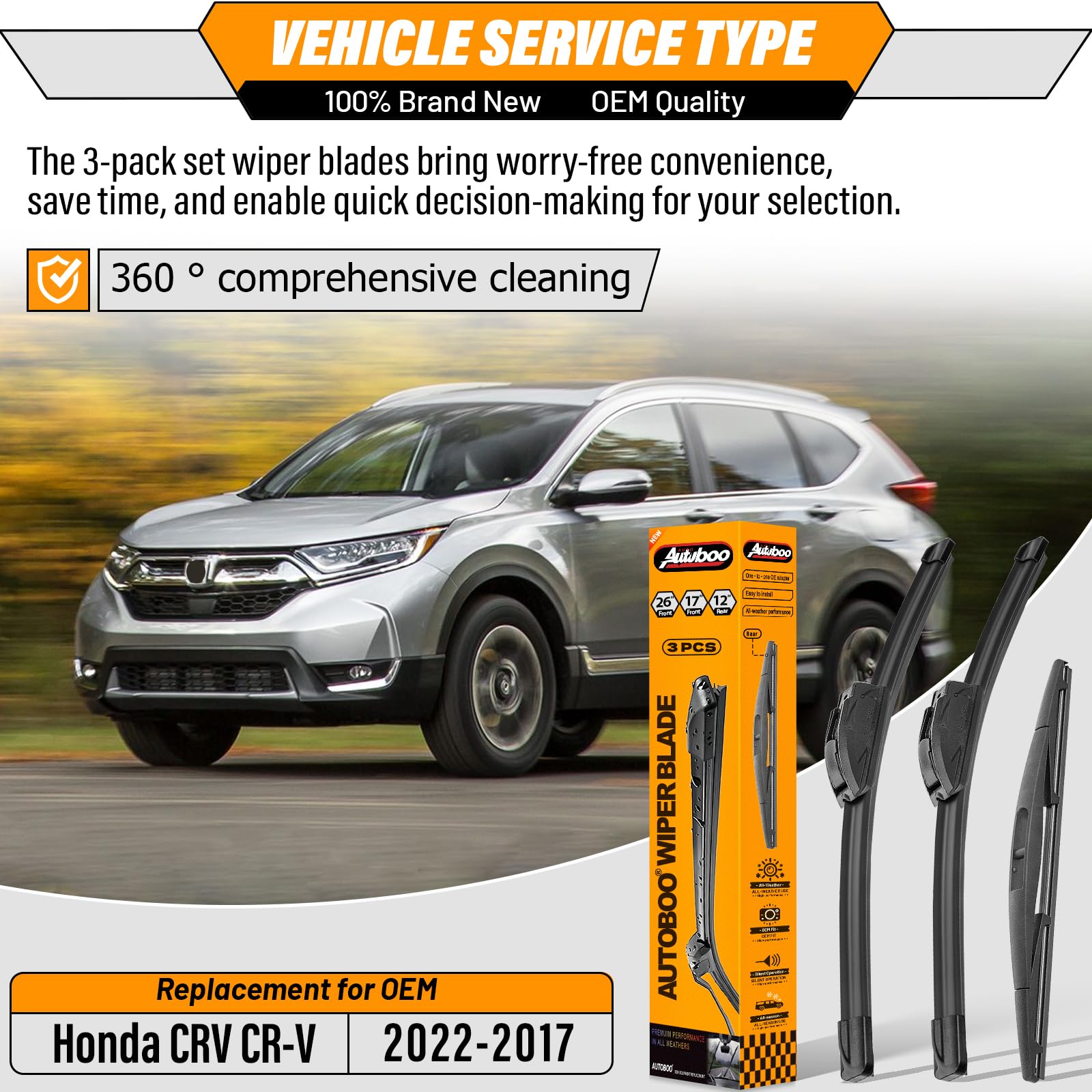 AUTOBOO front 17-inch blade delivers smooth sweeps for CR-V.