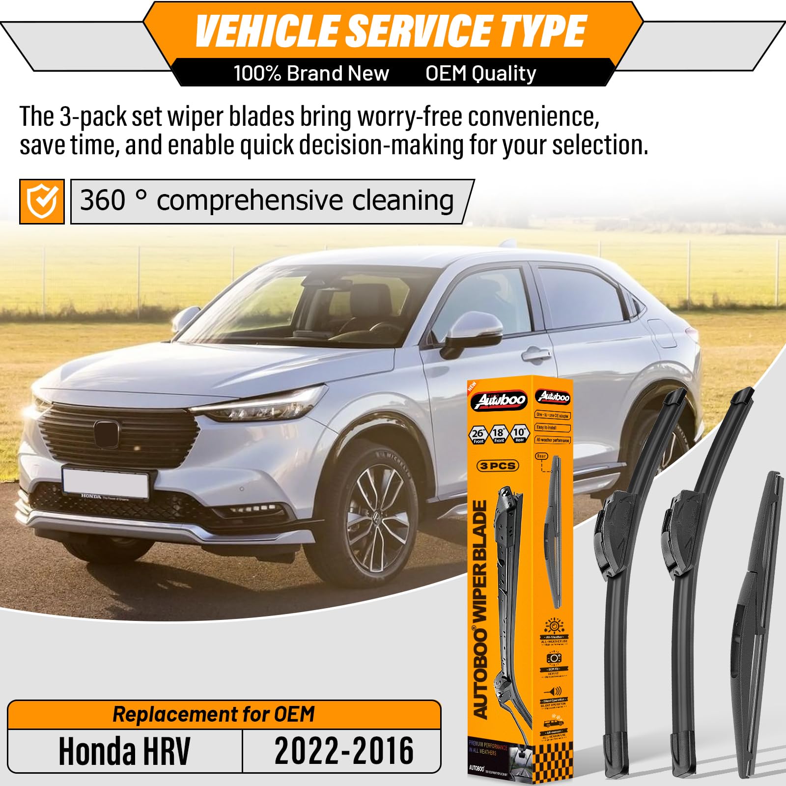 AUTOBOO 18-inch front HR-V blade providing reliable all-season performance during sudden showers