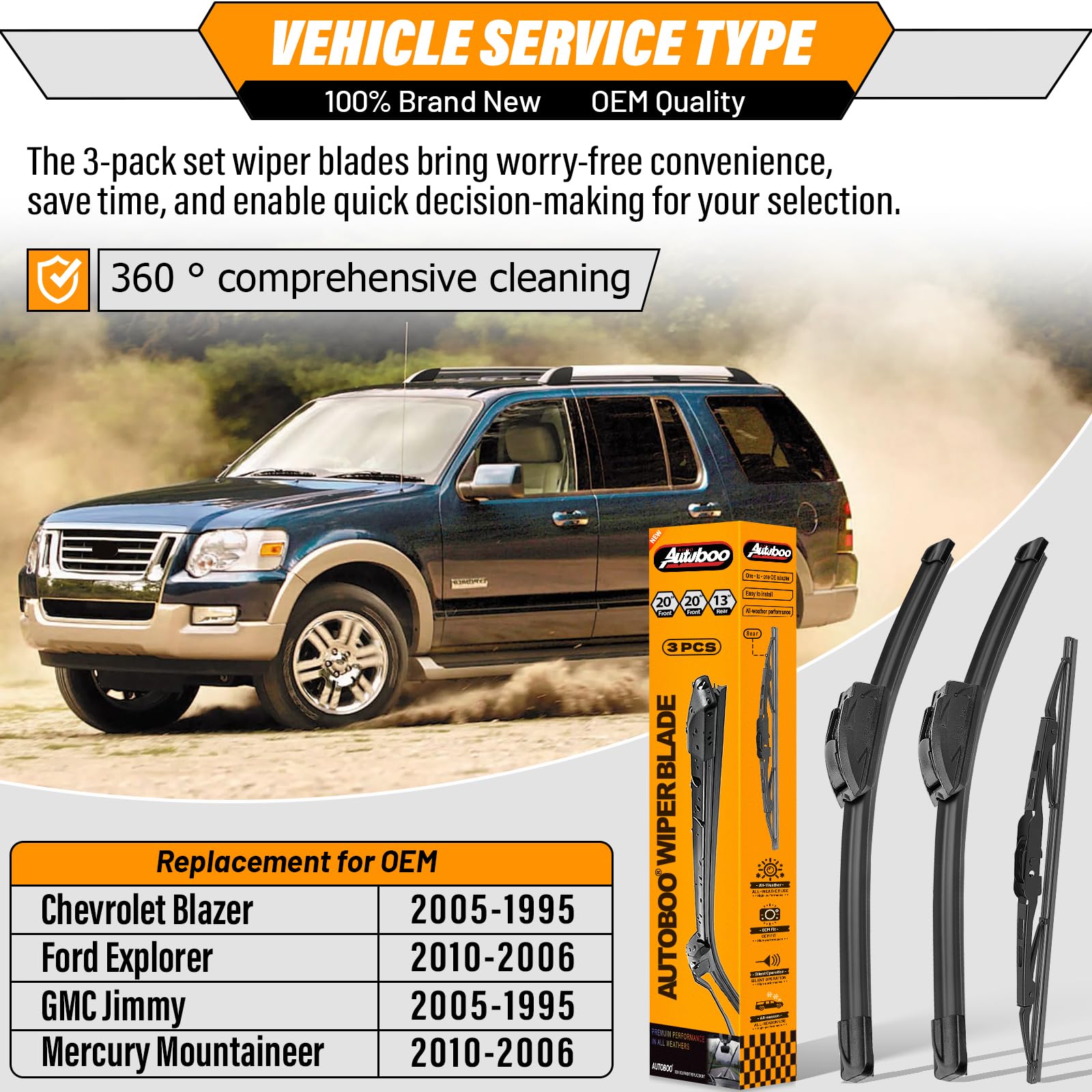 AUTOBOO wiper front right blade for Chevrolet Blazer enhances windshield clarity