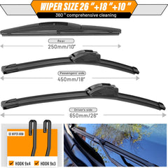 AUTOBOO rear 10-inch blade ensuring clear rear vision in rain and snow