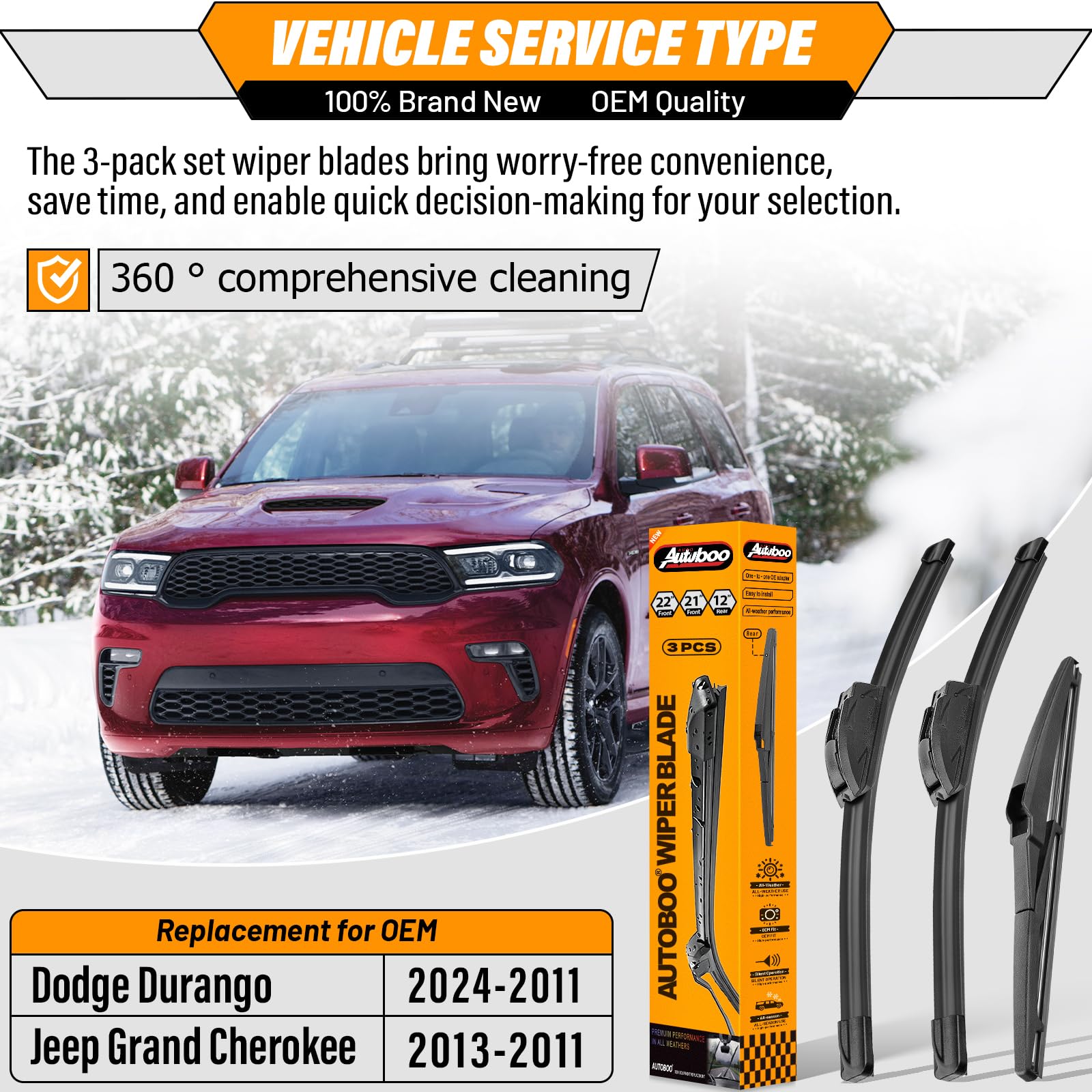AUTOBOO 12-inch rear wiper blade for Durango and Grand Cherokee