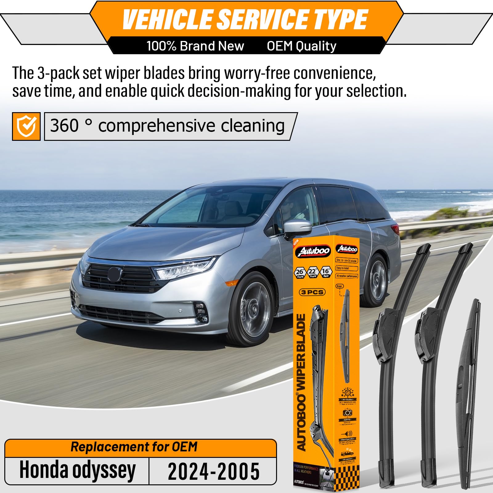 AUTOBOO 22-inch front wiper blade for Honda Odyssey ensures smooth wipes