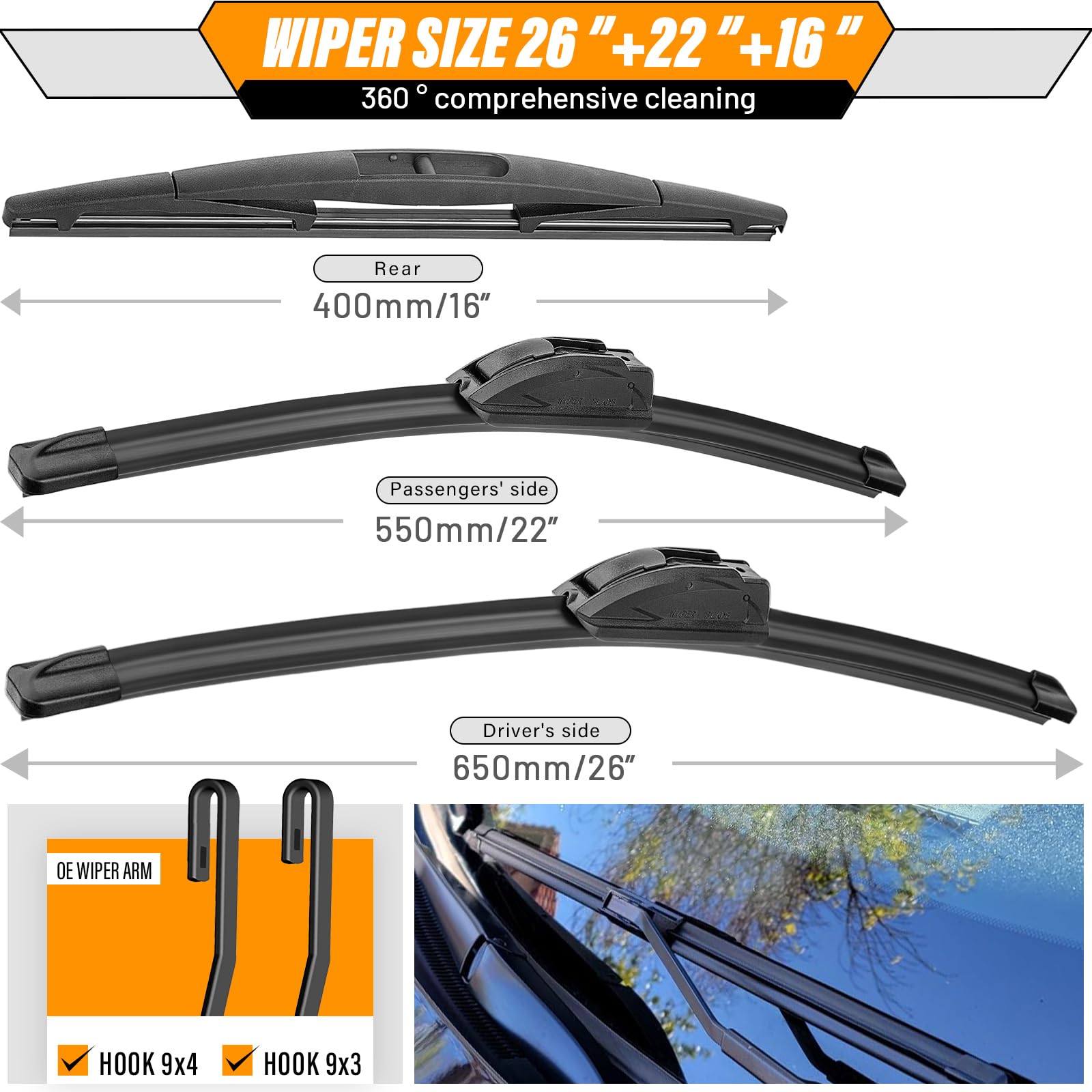 AUTOBOO 16-inch rear wiper blade for Honda Odyssey reliable performance