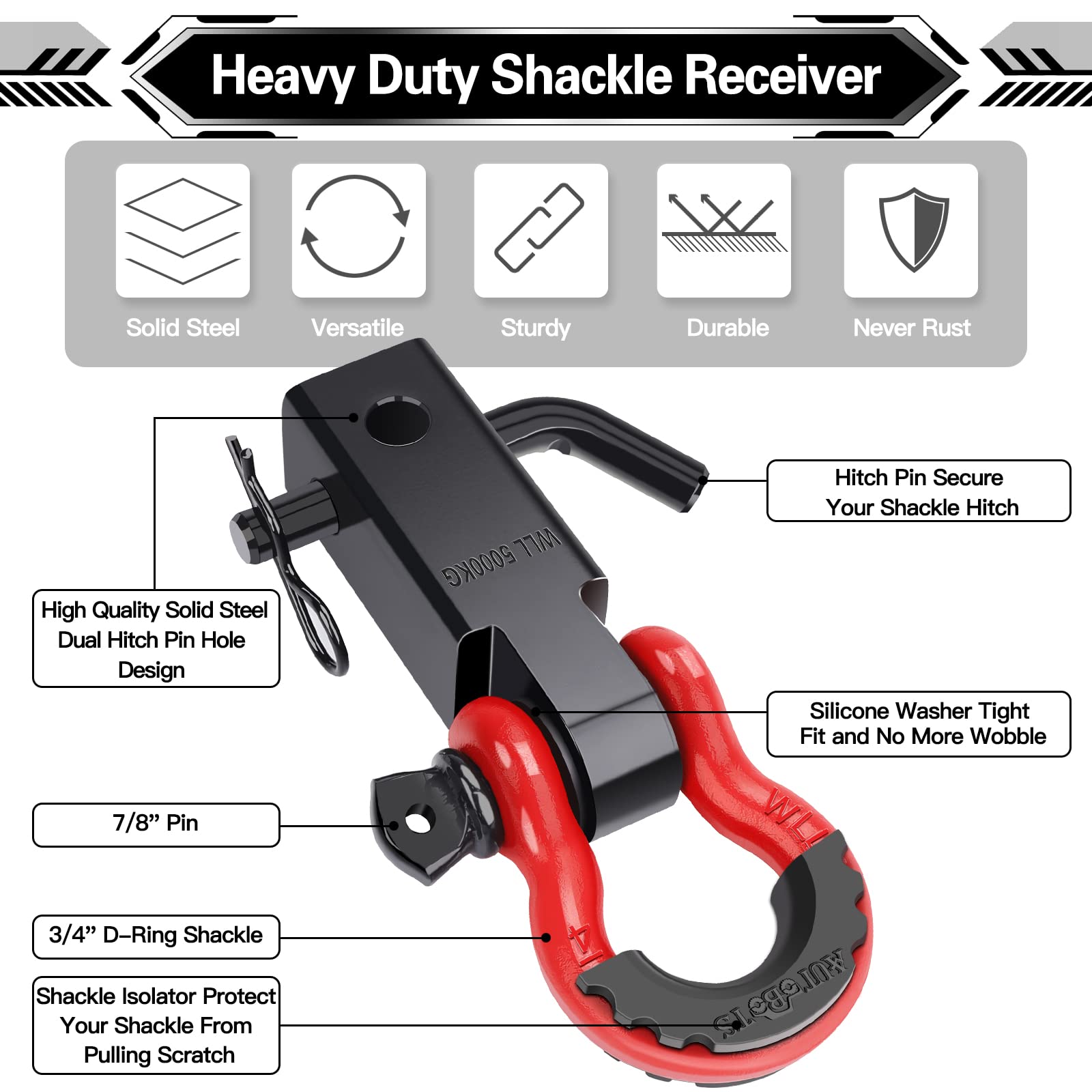 AUTOBOTS 5/8-inch screw pin shackle for secure towing connections.