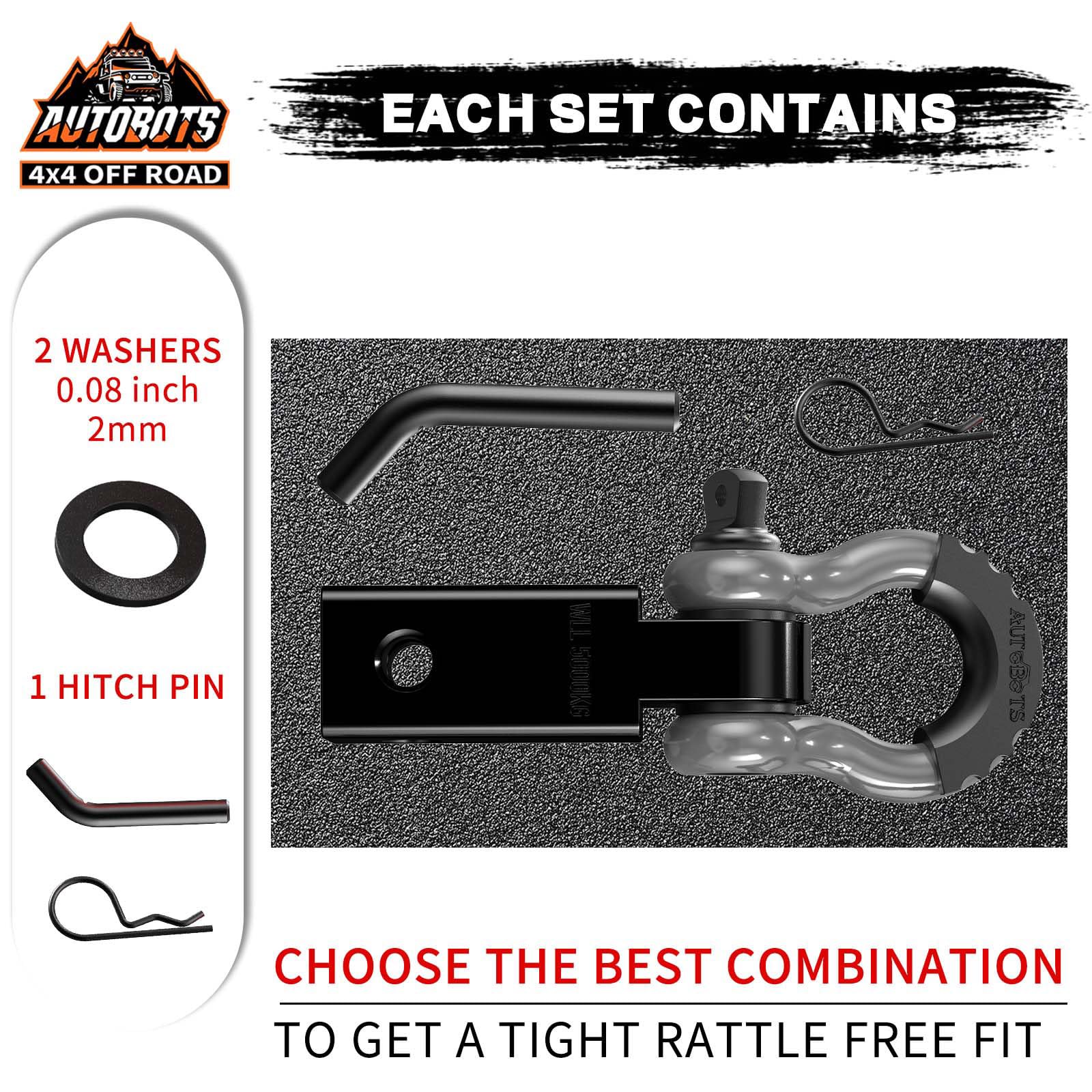 AUTOBOTS 5/8 screw-pin hitch with 3/4 shackle for secure connections