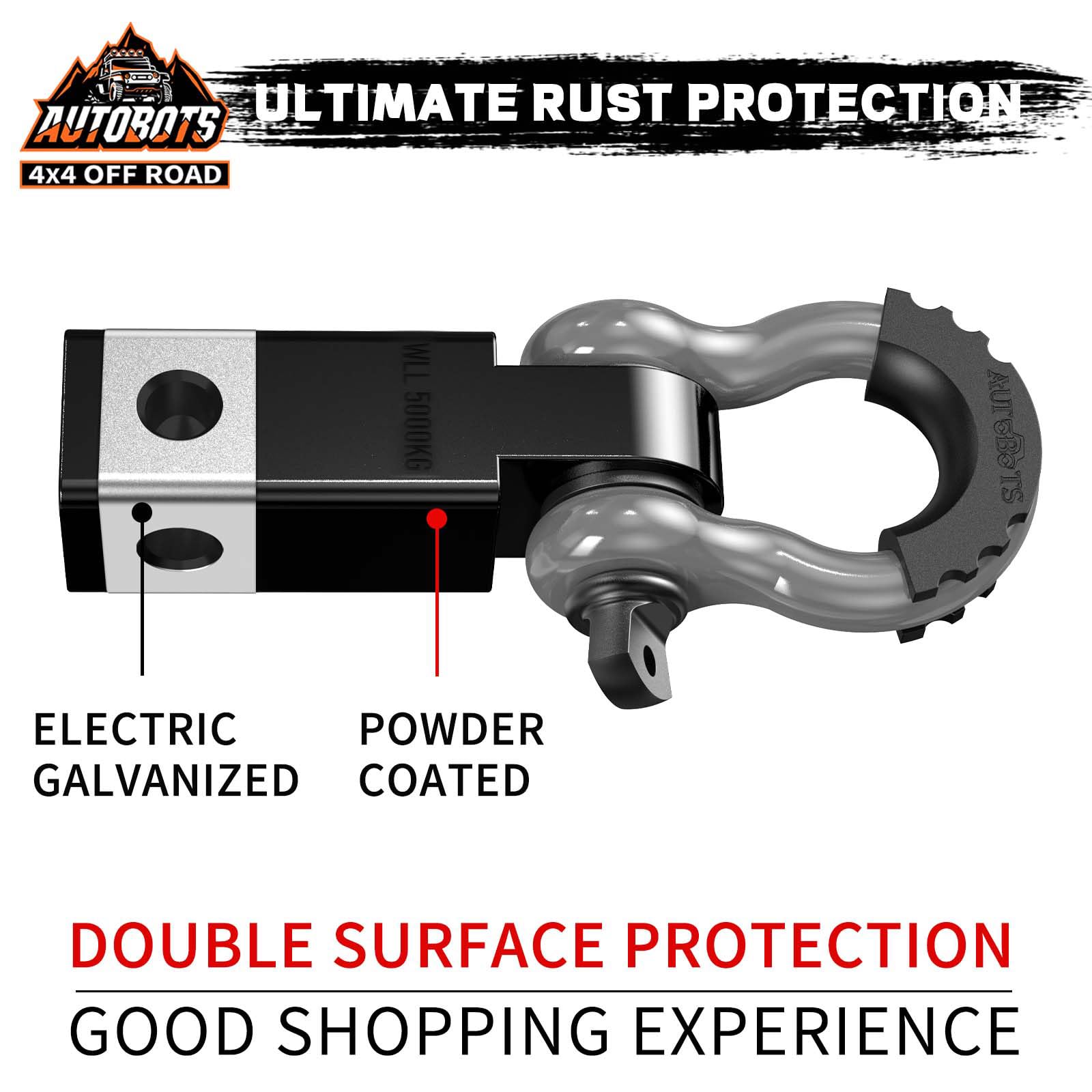 AUTOBOTS 3/4 shackle with isolator enhances stability during towing