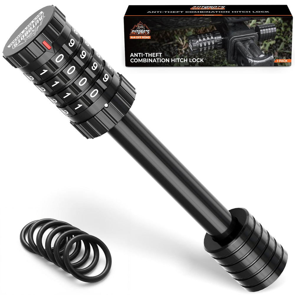 AUTOBOTS hitch pin lock front view on 2-inch receiver for secure towing