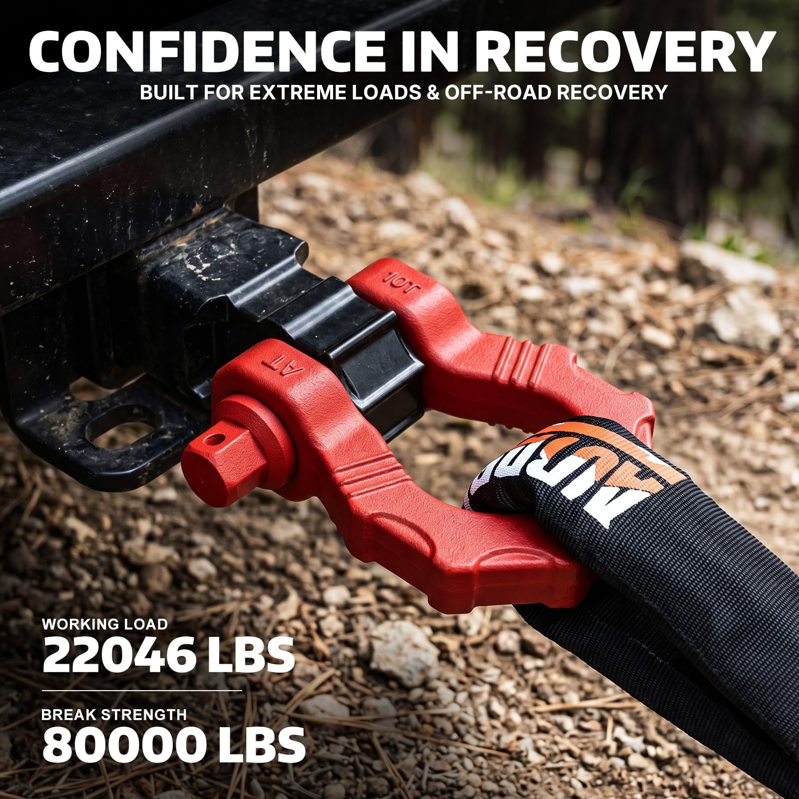 AUTOBOTS three-quarter shackle pin detail highlights hex-pin durability for tough recoveries.