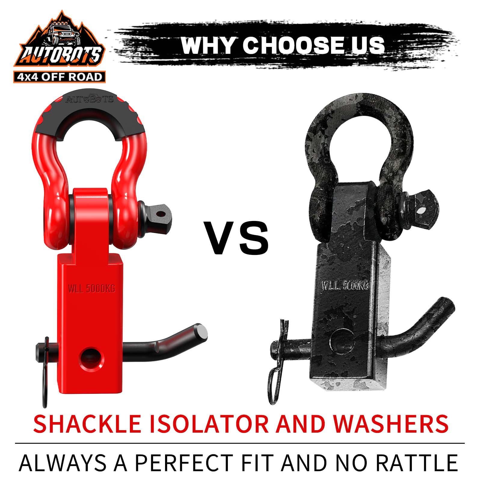 Dual hitch pin holes enable horizontal or vertical shackle orientation.