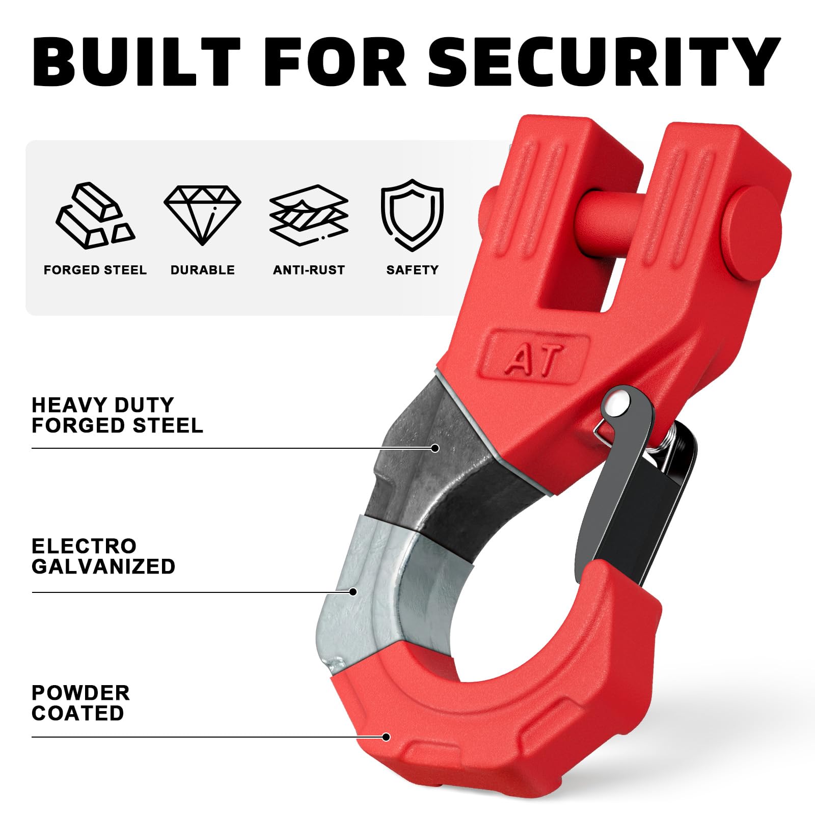 Safety latch detail on AUTOBOTS winch hook keeps connections secure.